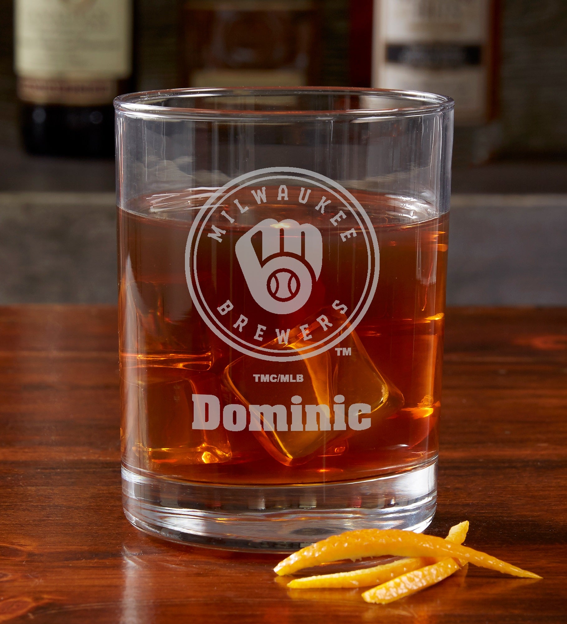MLB Milwaukee Brewers Engraved Old Fashioned Whiskey Glasses