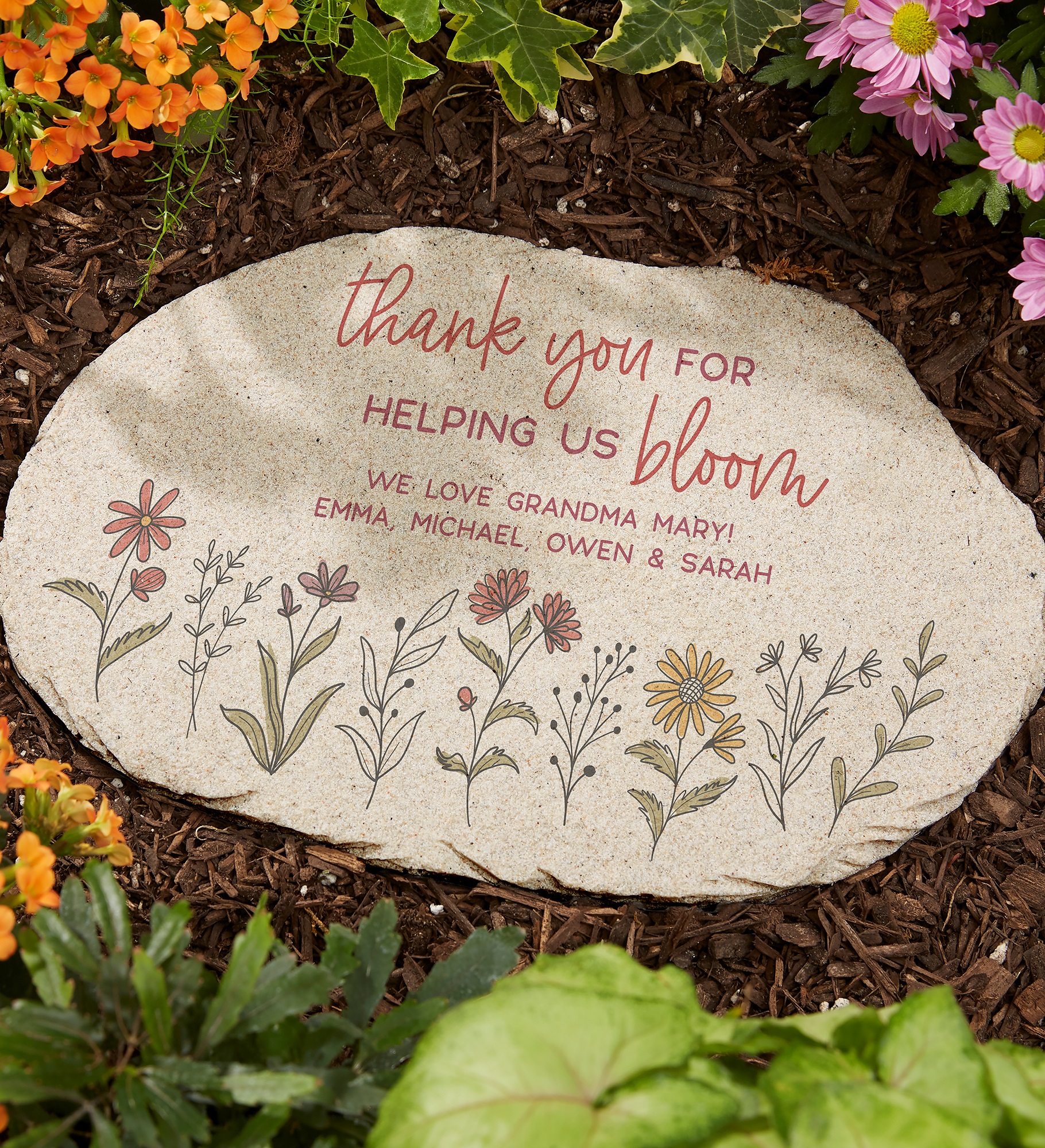 Love Blooms Here Personalized Round Garden Stone