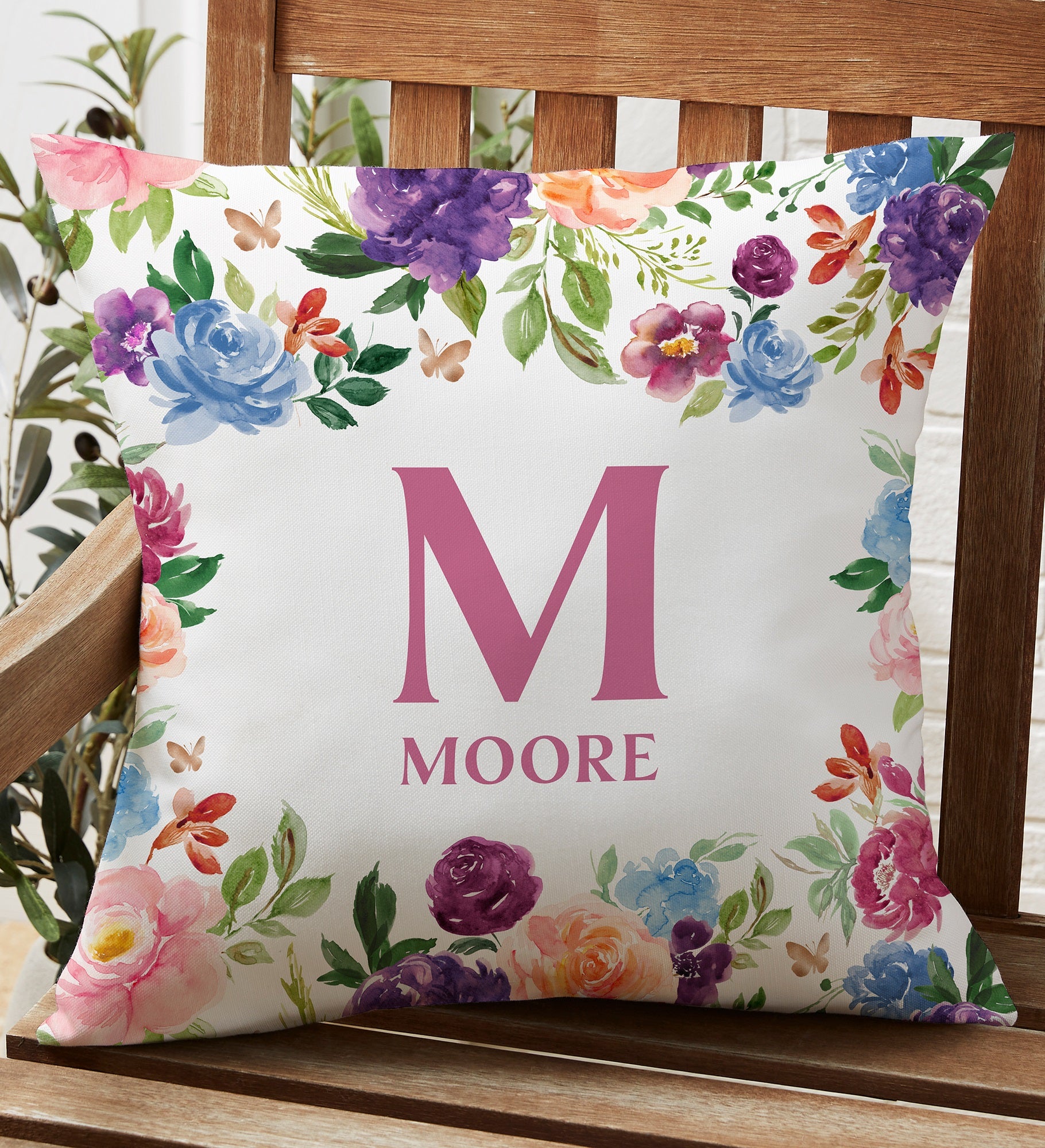 Blooming Blossoms Personalized Outdoor Throw Pillow