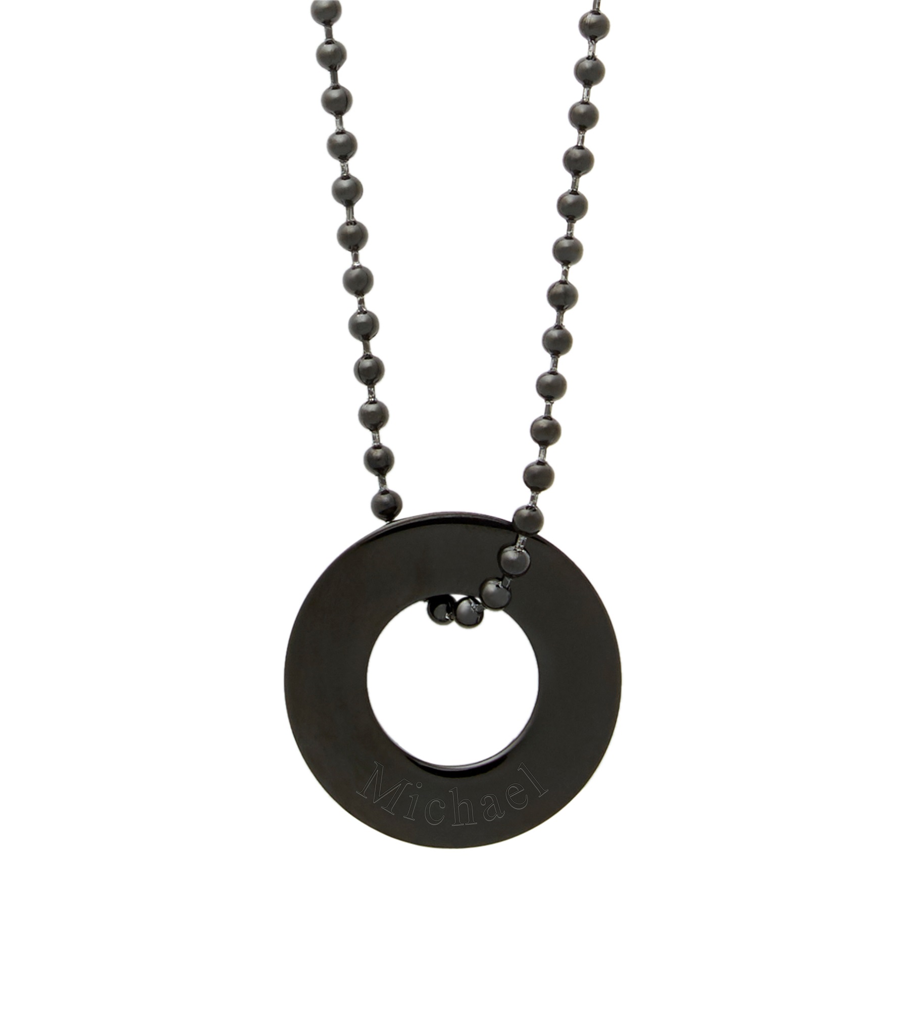 Personalized Men's Black Steel Circle Pendant