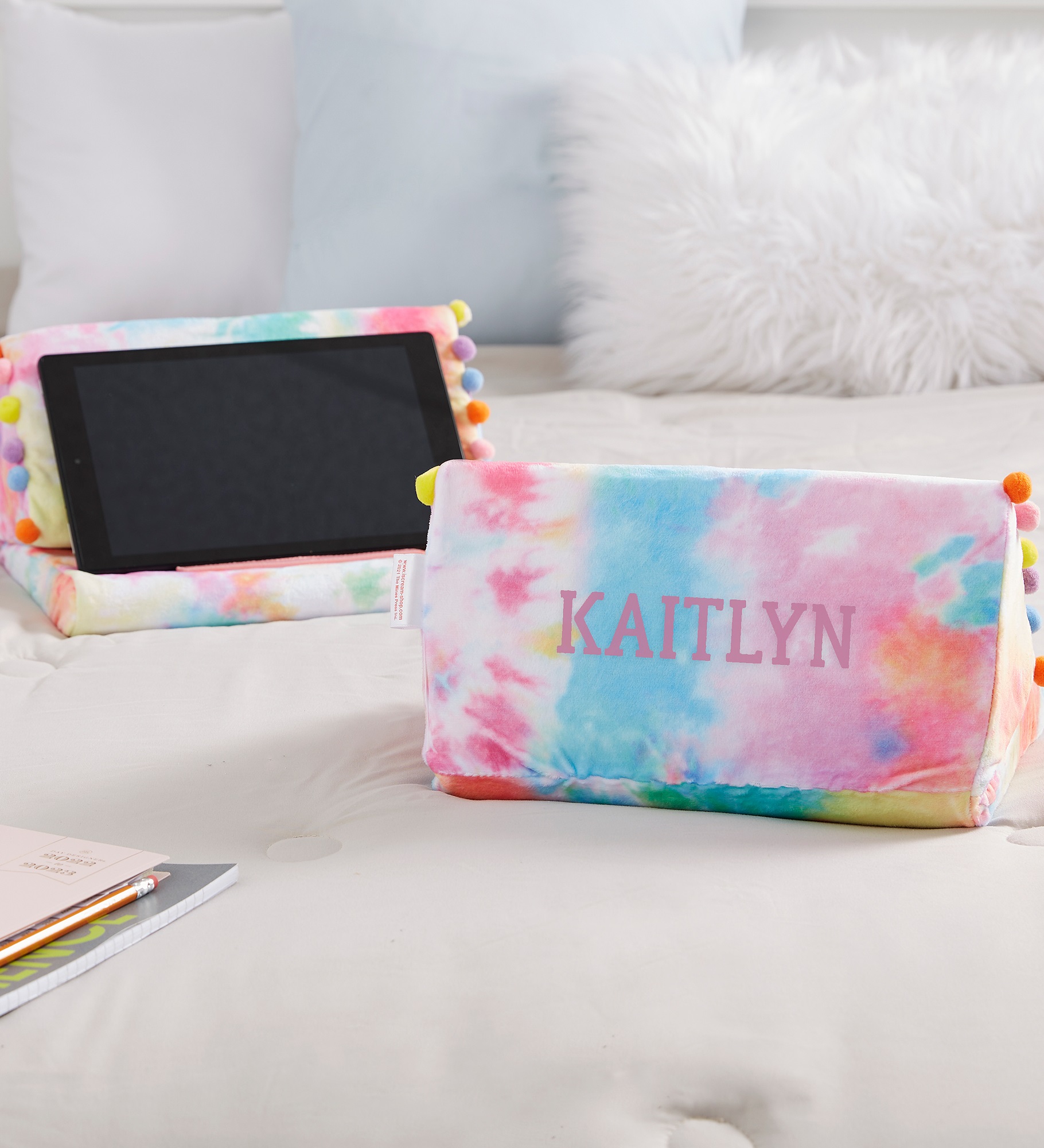 Cotton Candy Pom-Pom Personalized Tablet Pillow