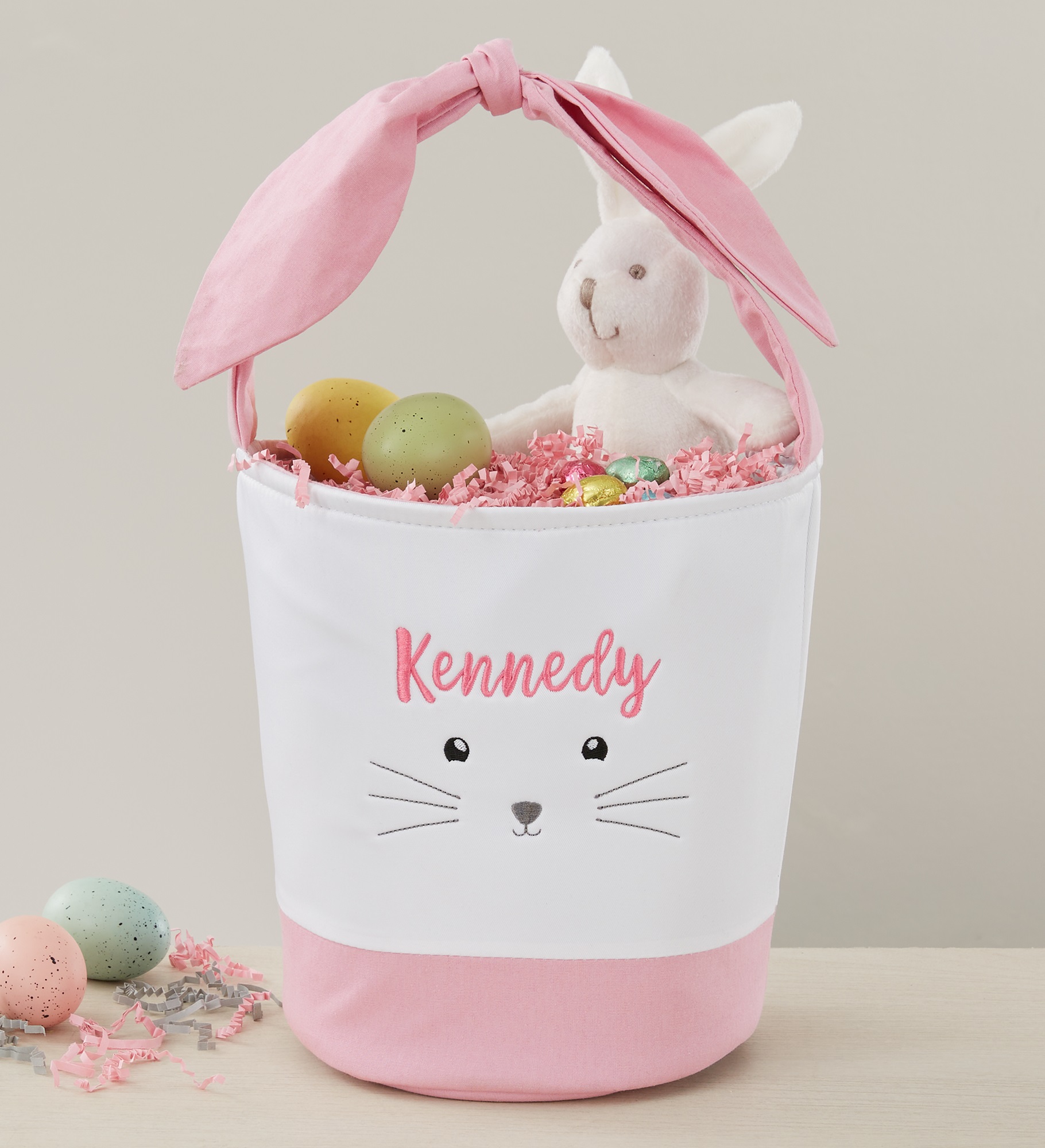 Lovable Bunny Embroidered Easter Basket