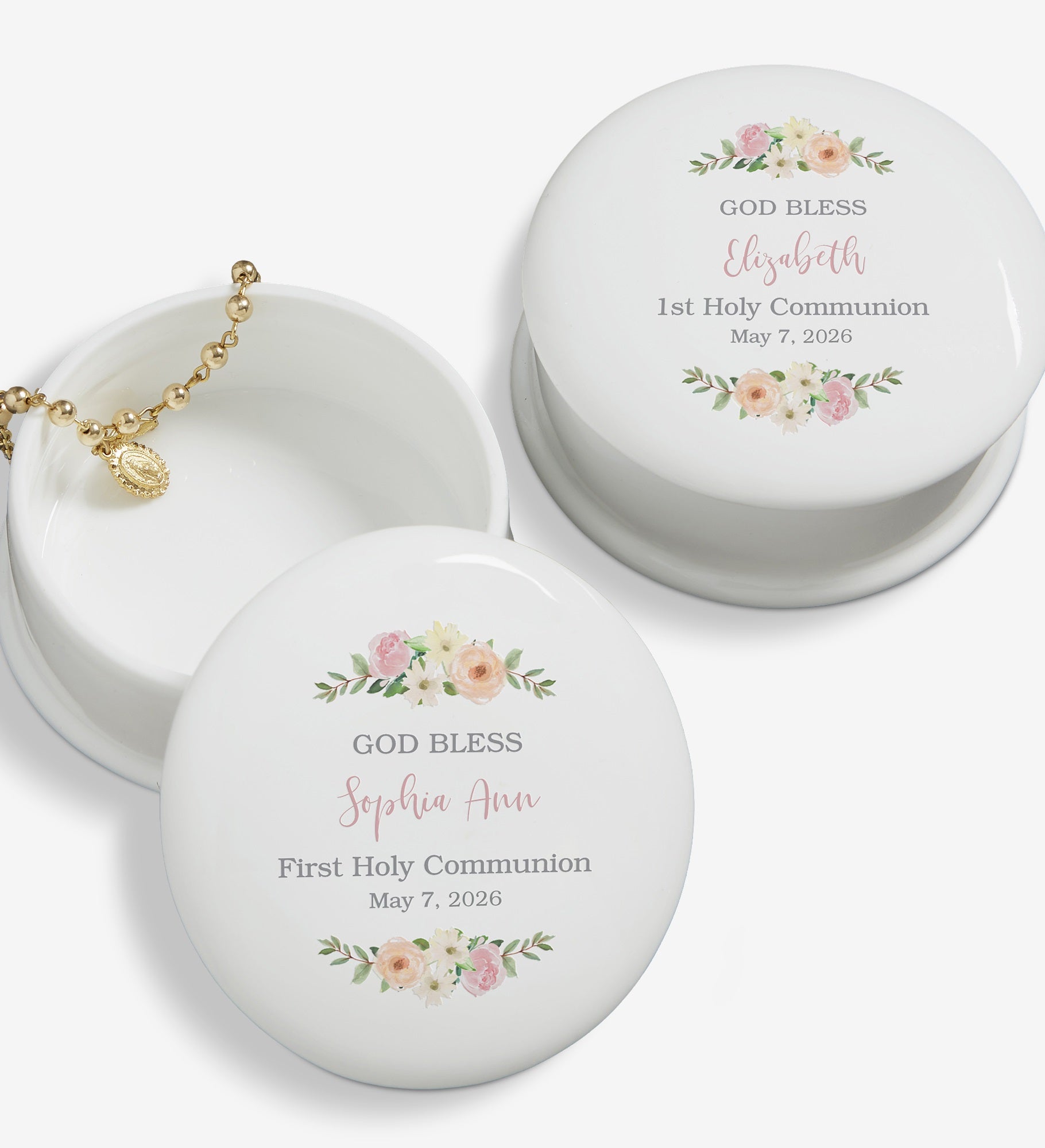 Floral First Communion Personalized Jewelry Box