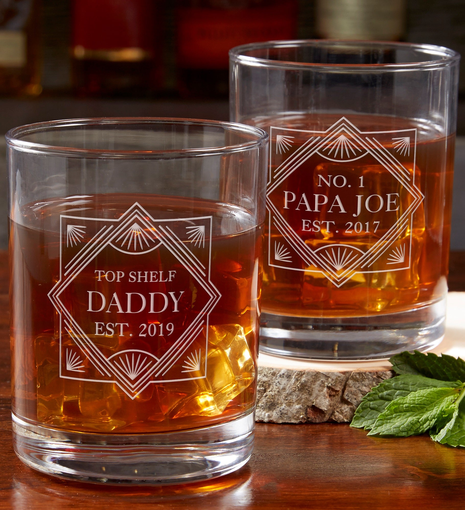Top Shelf Dad Engraved Old Fashioned Whiskey Glasses