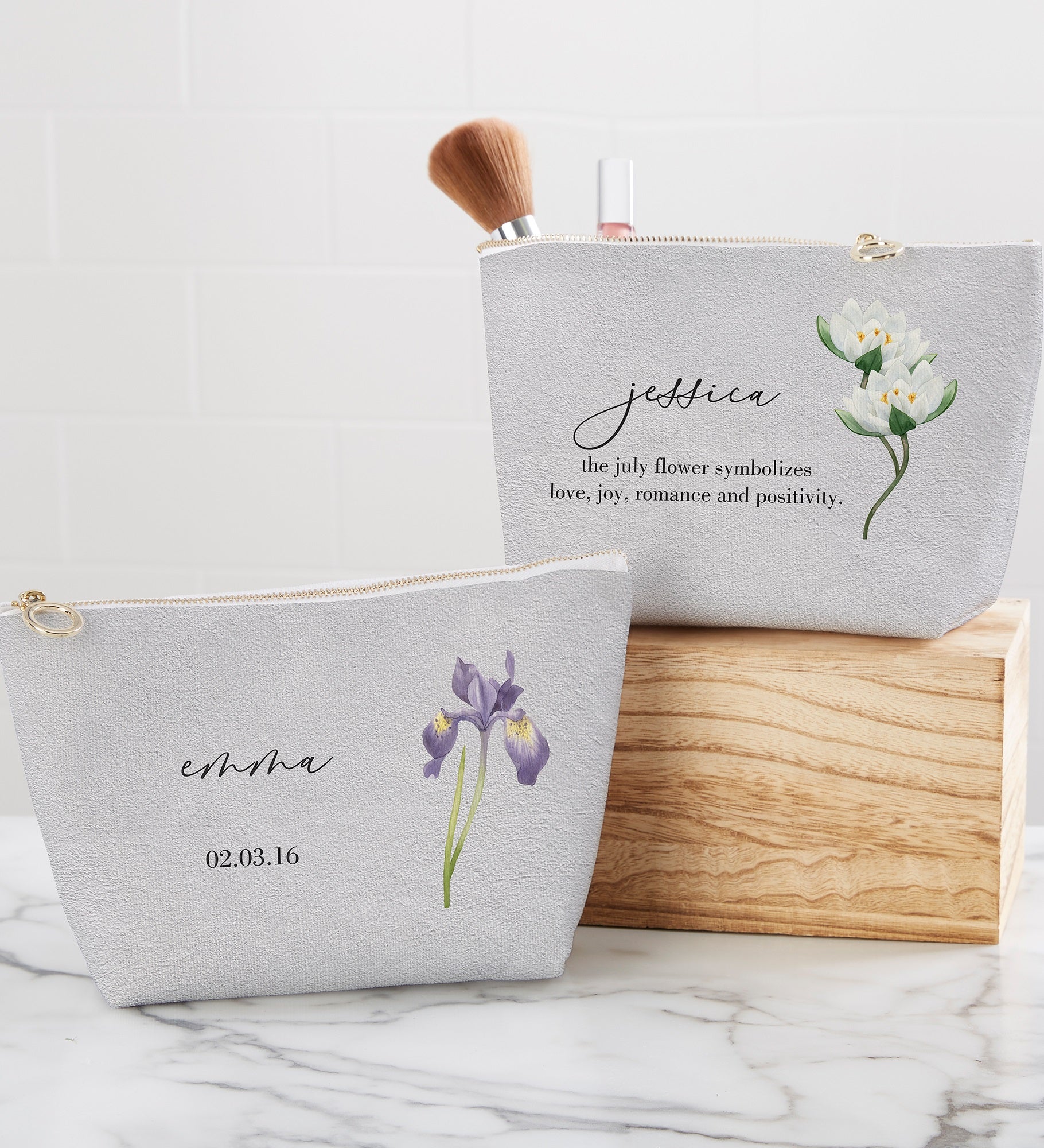 Birth Month Flower Personalized Makeup Bag