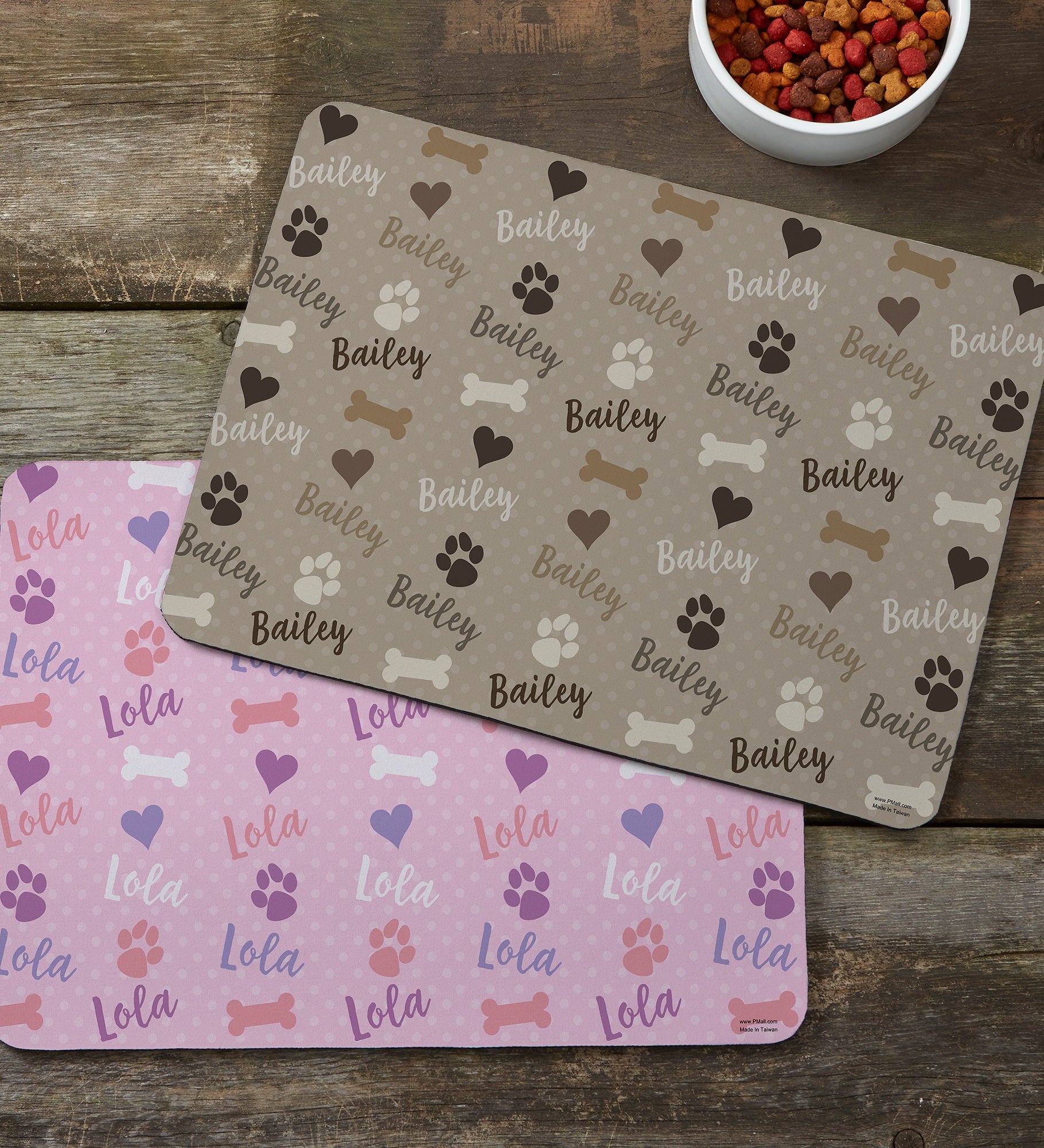Playful Puppy Personalized Pet Food Mat