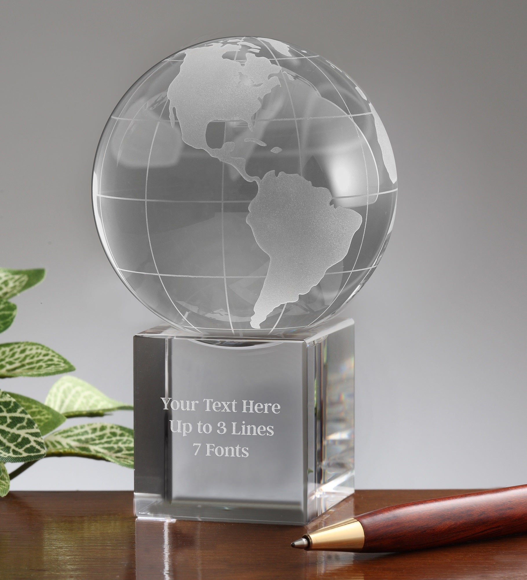 Engraved Message Glass World Globe 