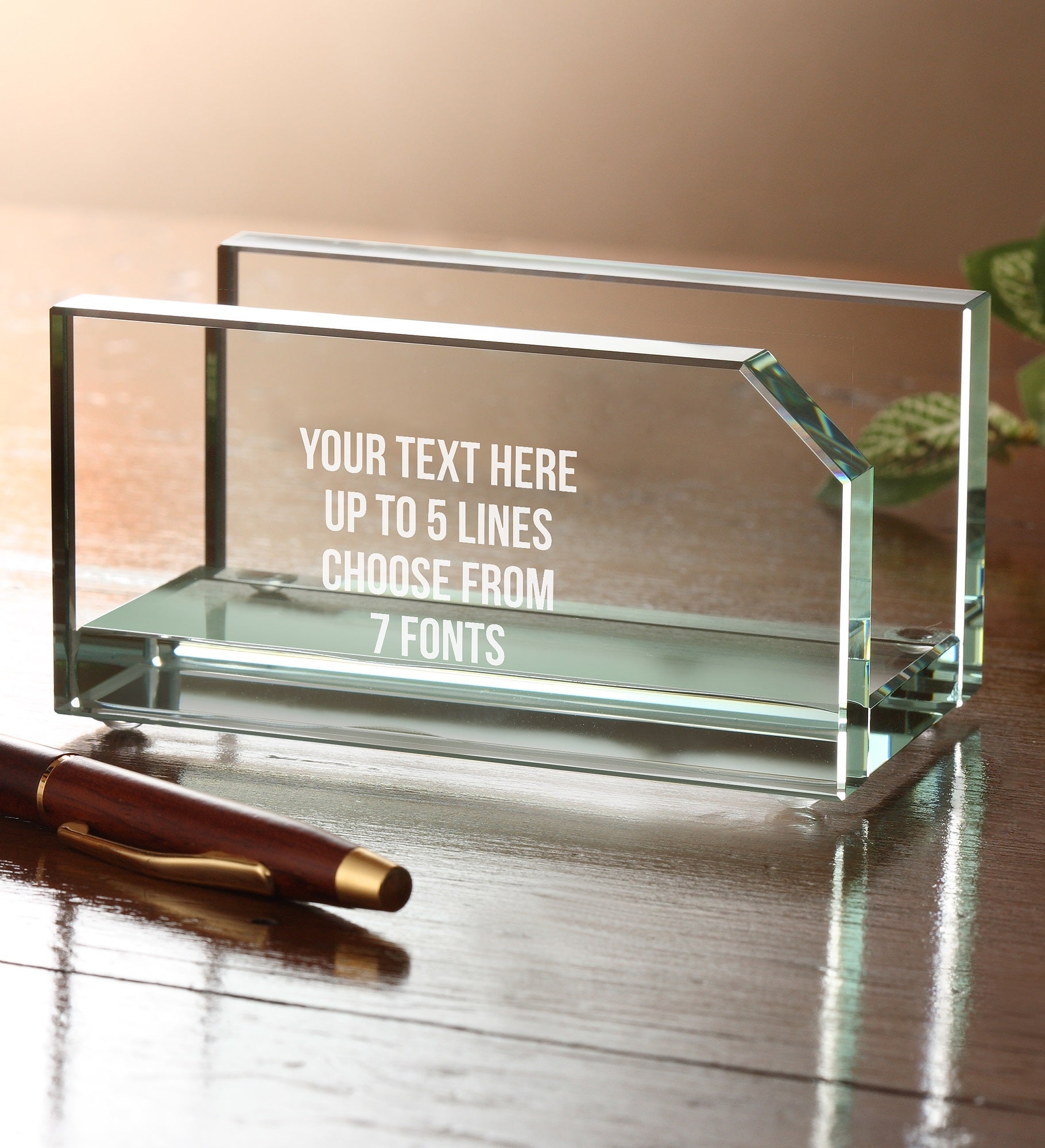 Engraved Message Glass Business Card Holder