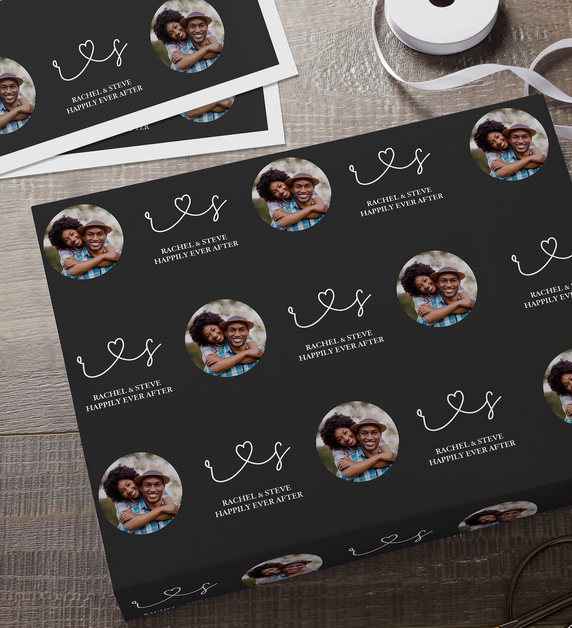 Drawn Together By Love Personalized Photo Wrapping Paper