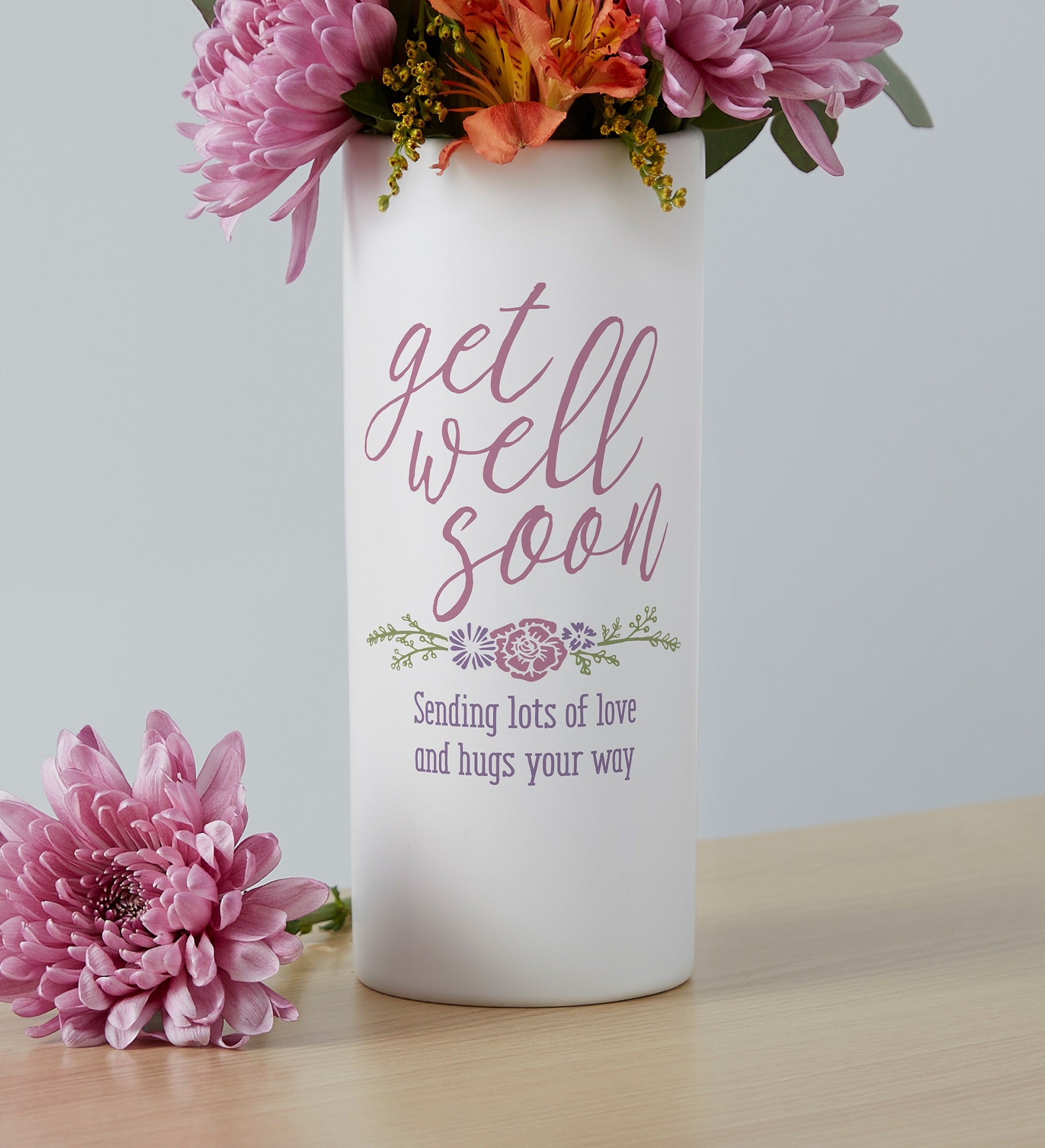 Get Well Soon Personalized White Flower Vase