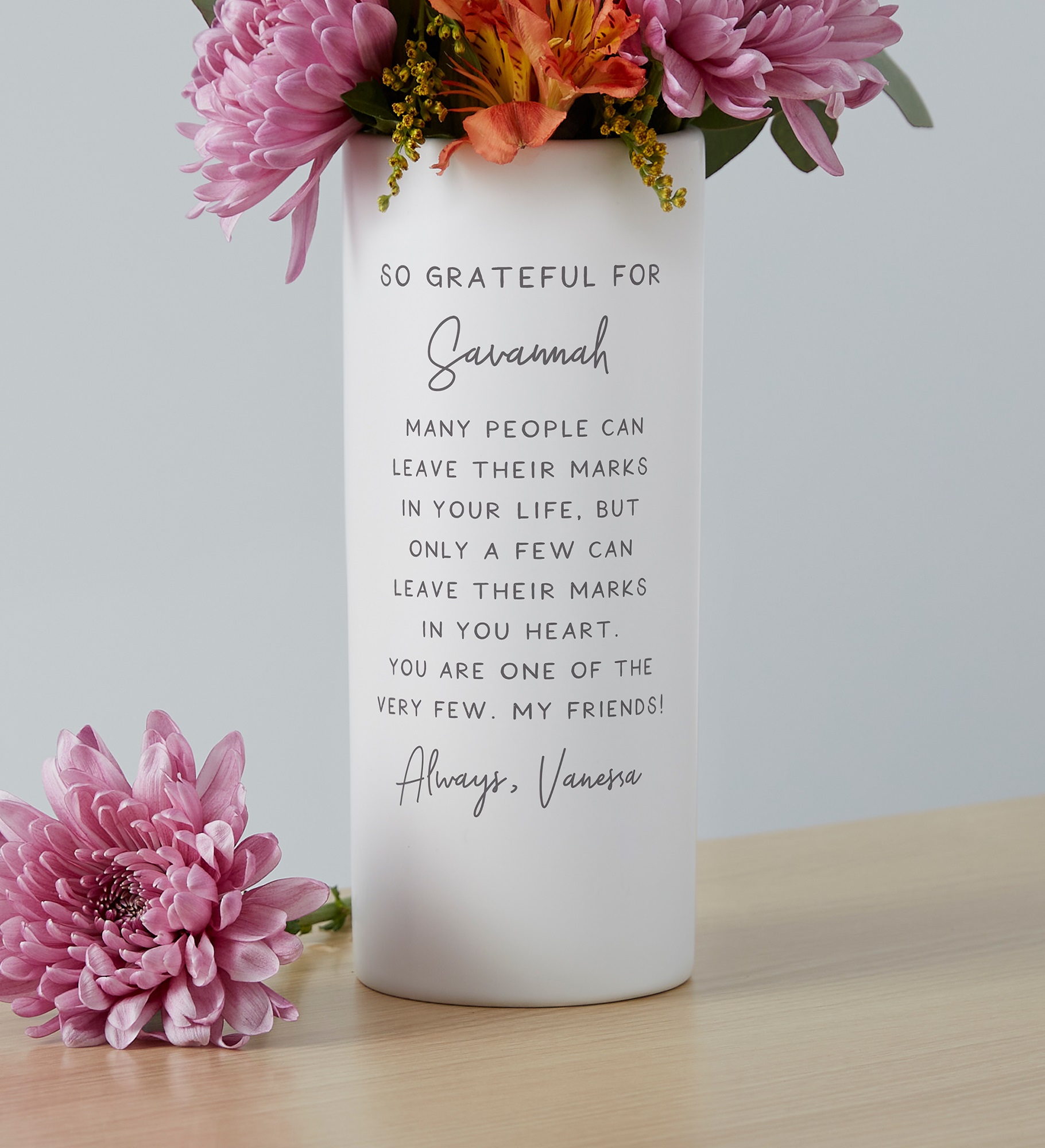 Grateful For You Personalized White Flower Vase