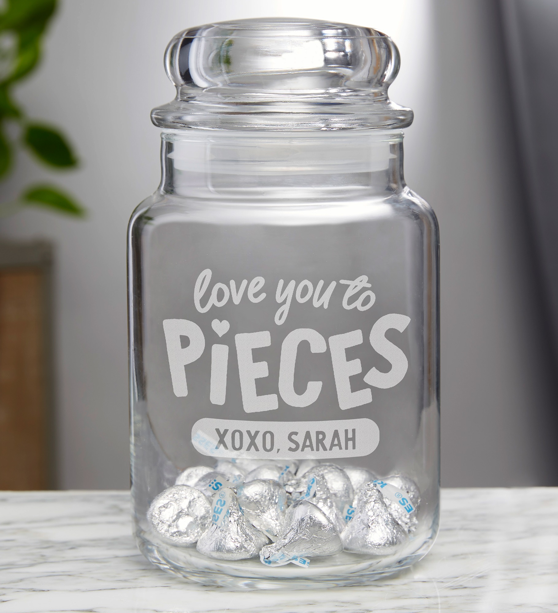 Love You to Pieces Engraved Candy Jar