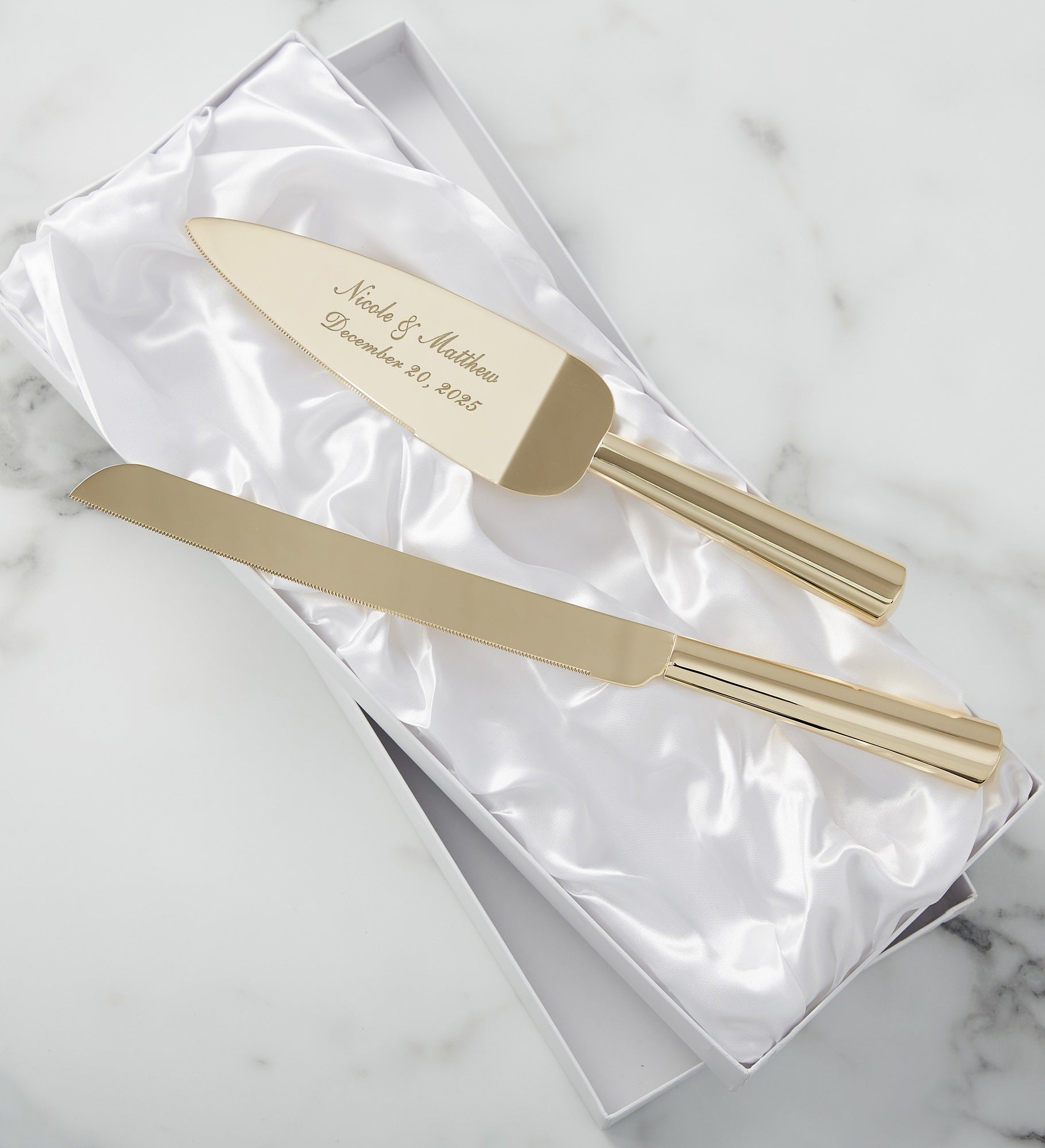 Classic Gold Engraved Cake Knife & Server Set
