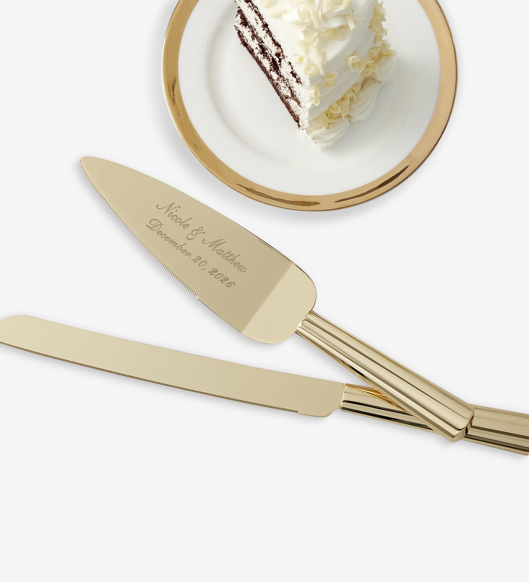 Classic Gold Engraved Cake Knife & Server Set