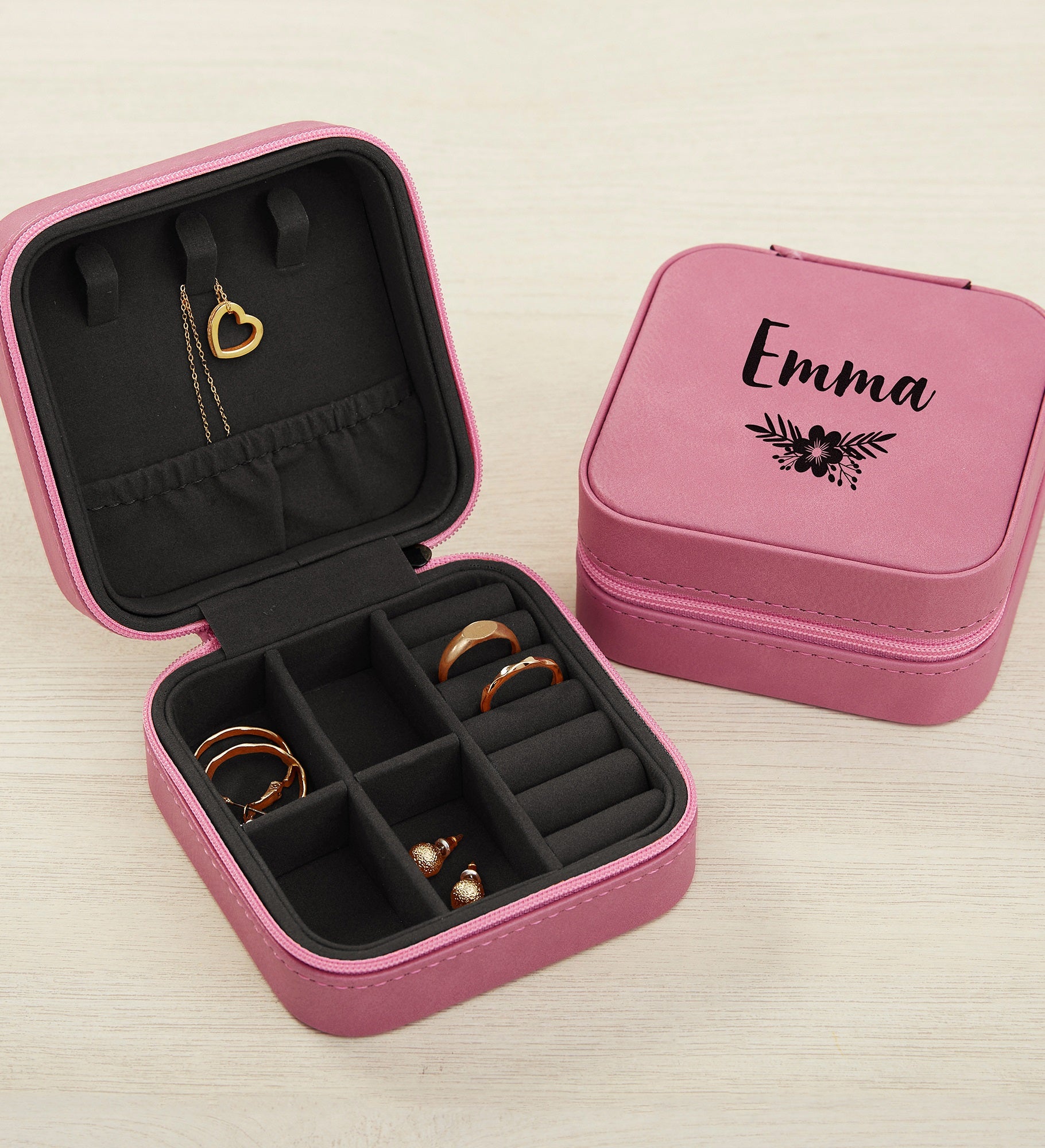 Floral Reflection Personalized Leatherette Jewelry Case