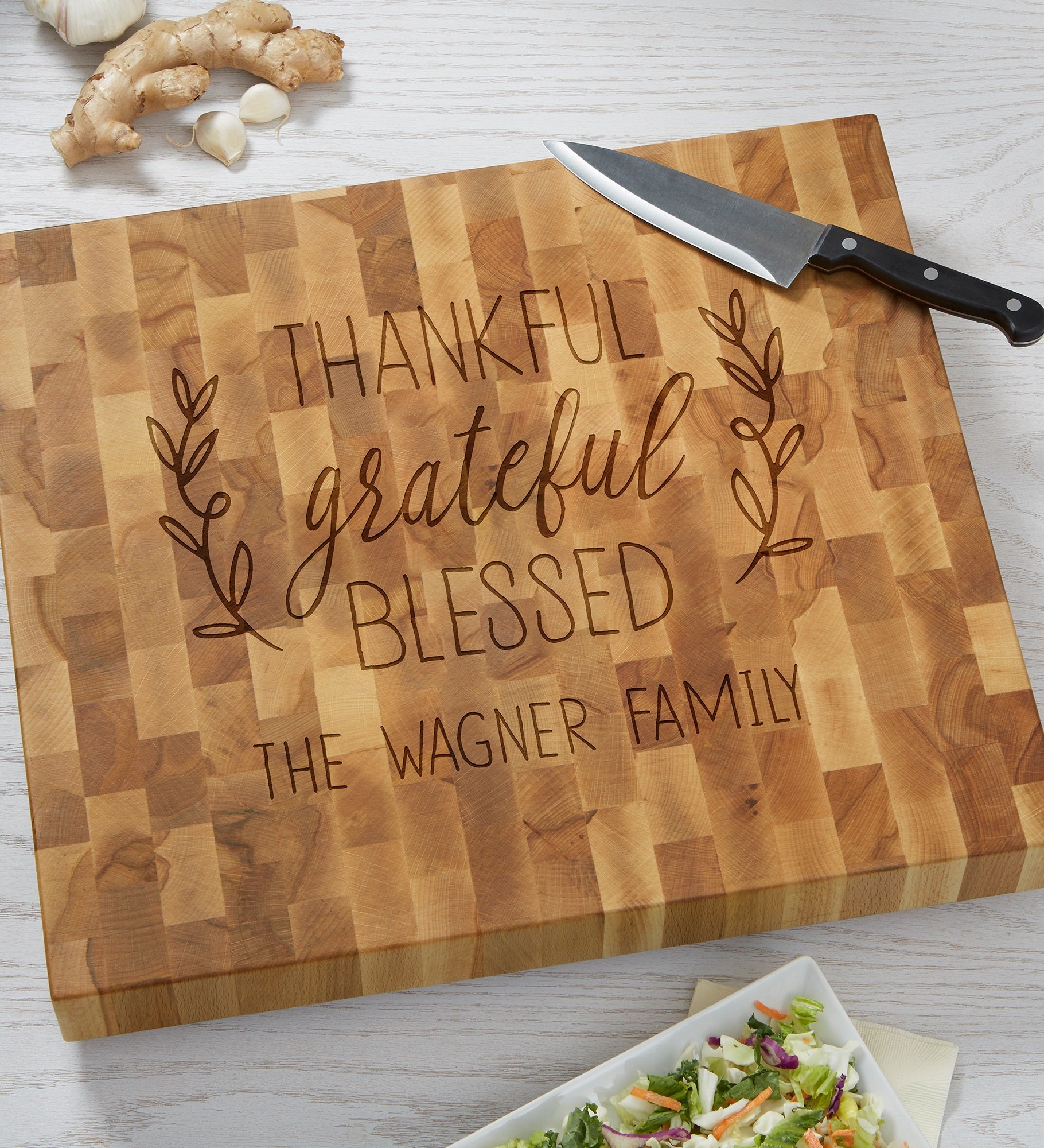 Thankful Grateful Blessed Butcher Block Cutting Board