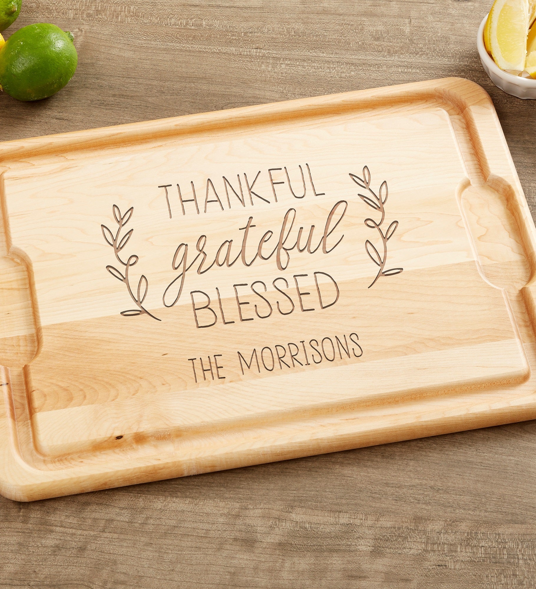 Thankful Grateful Blessed Personalized Hardwood Cutting Board