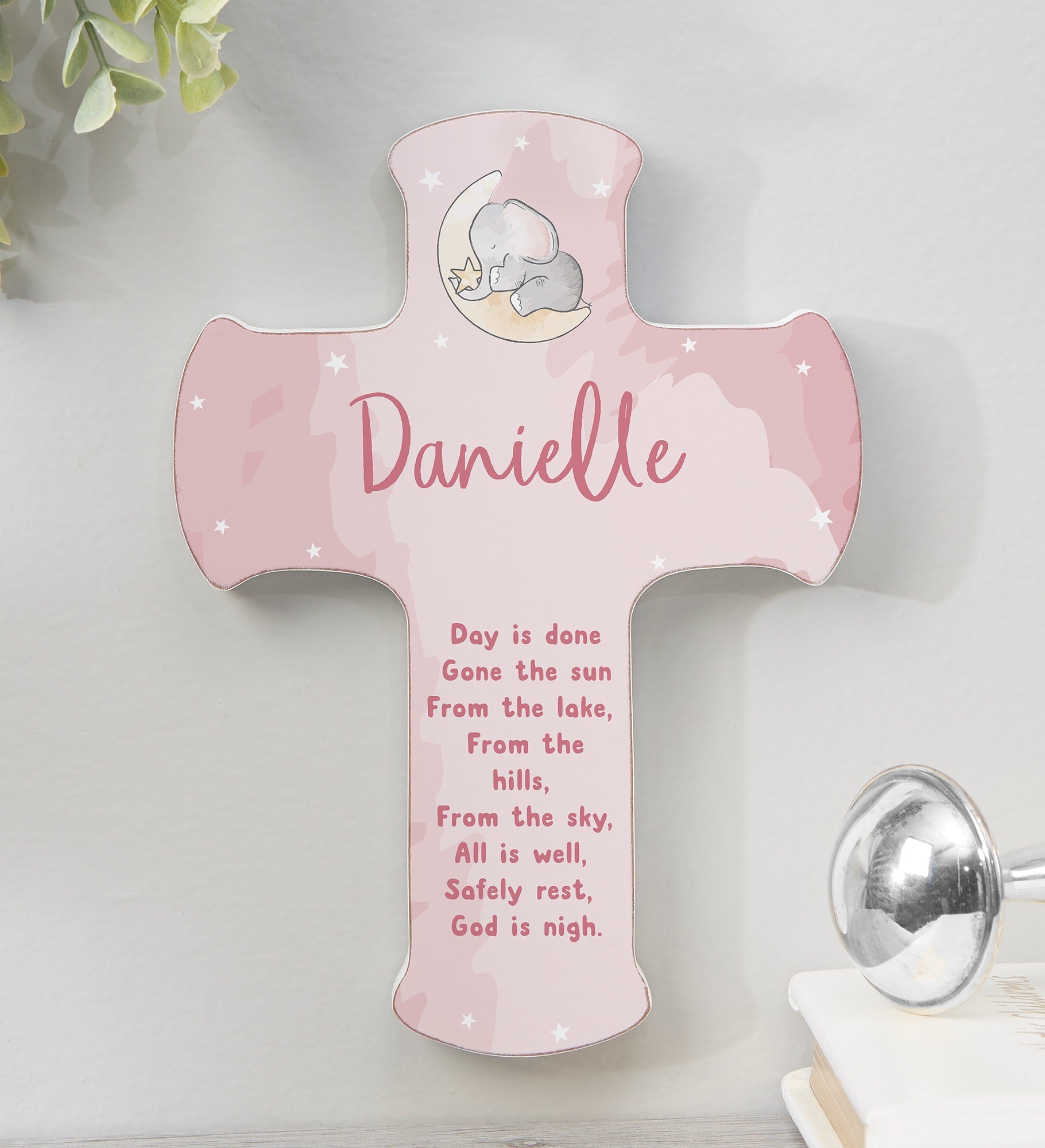 Baby Elephant Bedtime Prayer Personalized Child's Cross
