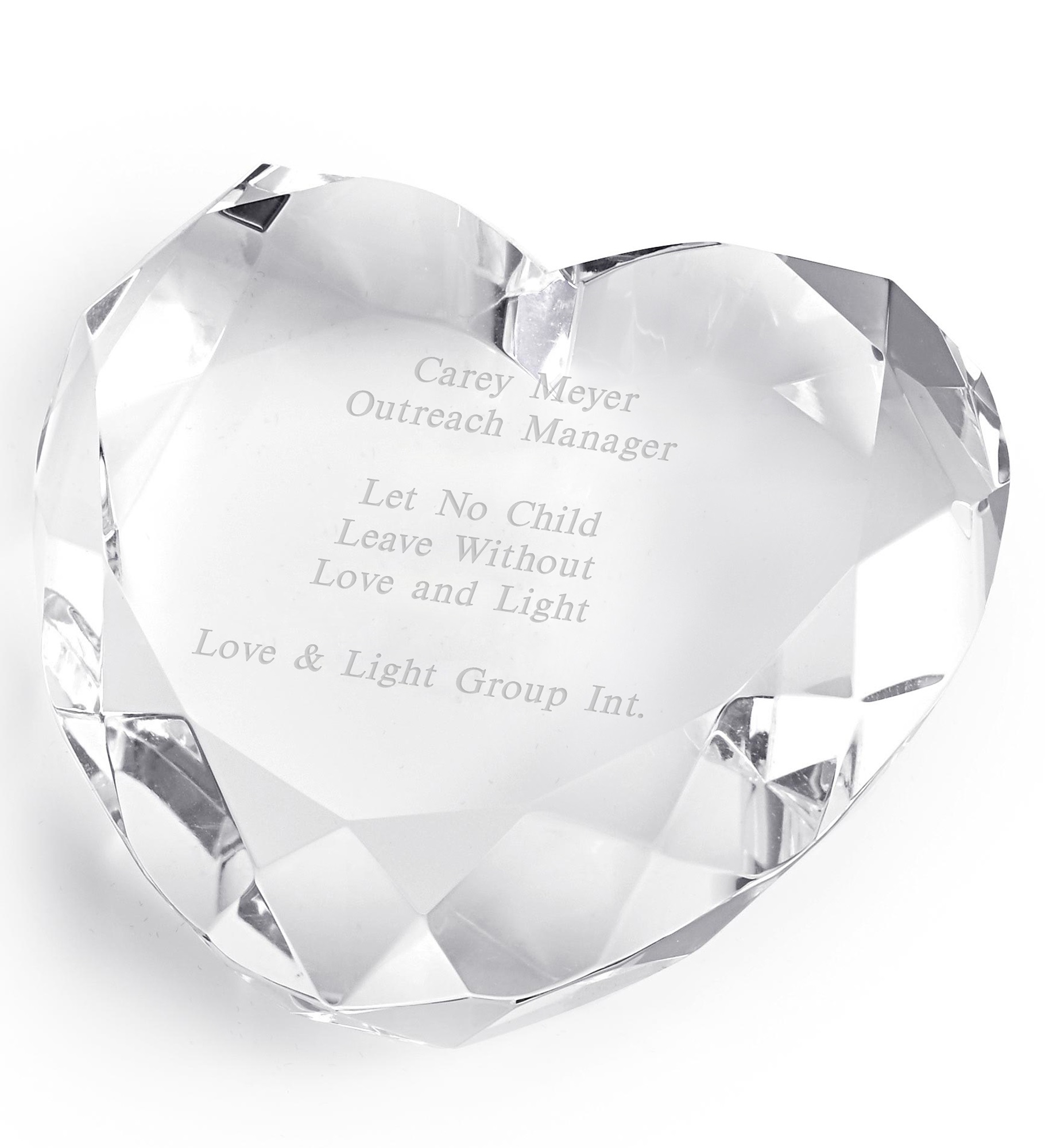 Engraved Crystal Heart Paperweight for the Professional