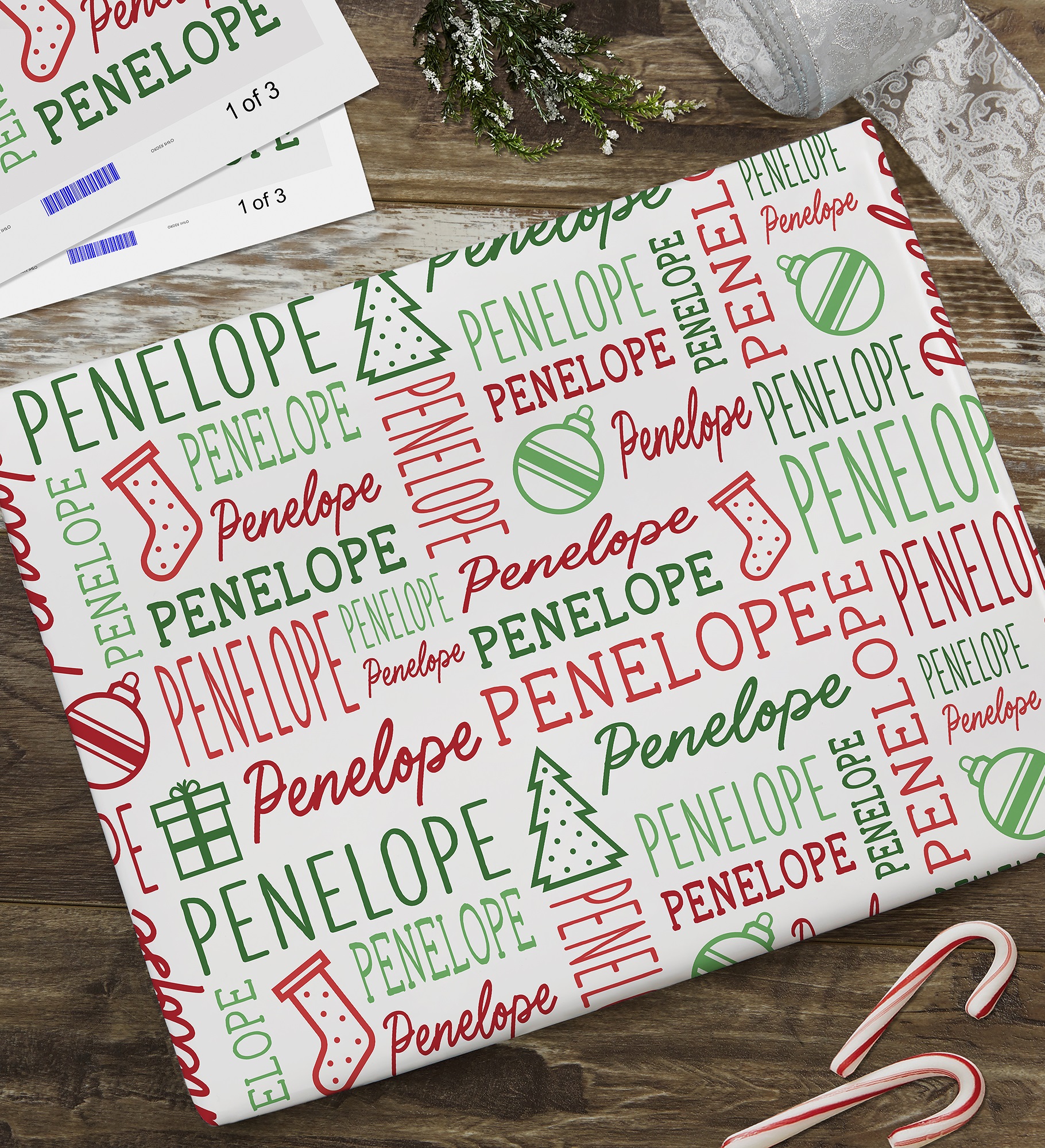 Holiday Repeating Name Personalized Wrapping Paper
