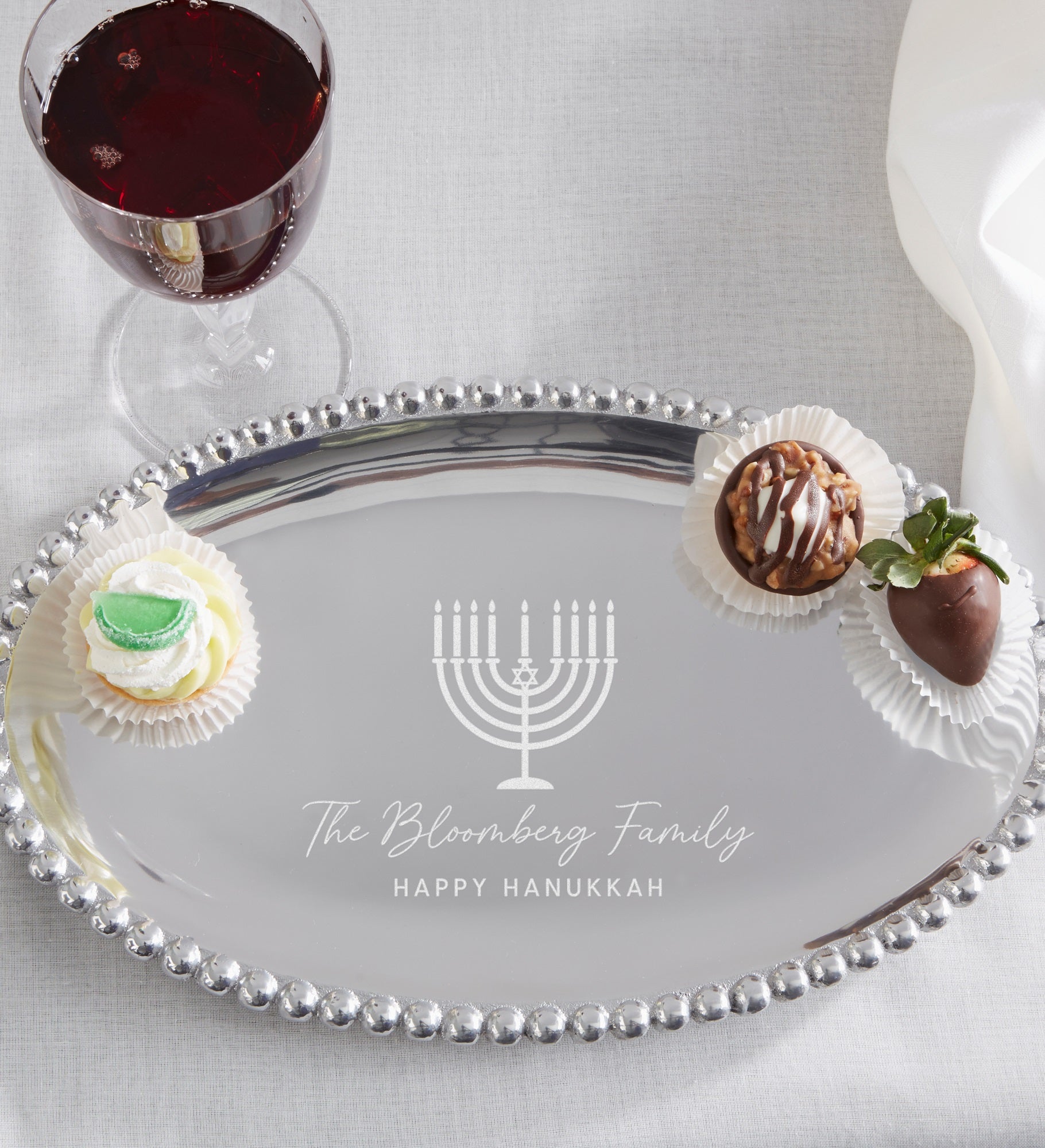 Love and Light Mariposa® String of Pearls Personalized Hanukkah Serving Tray