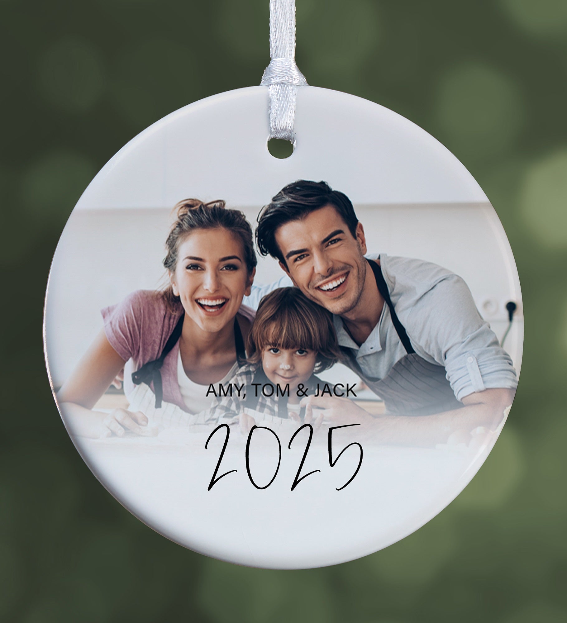 Script Family Photo Personalized Ornament