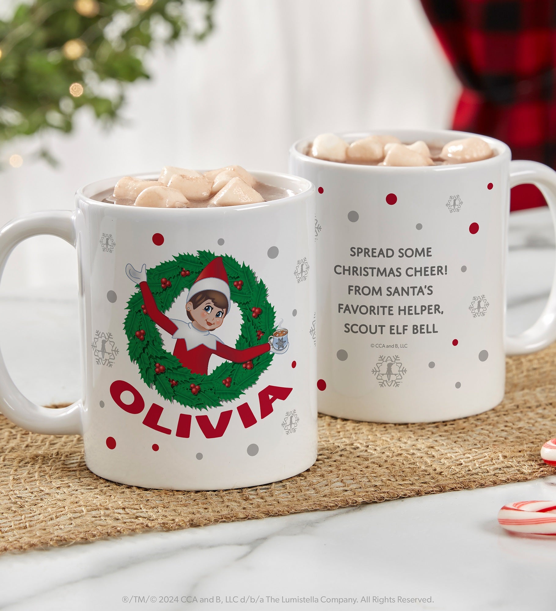 The Elf on the Shelf® Wreath Personalized Christmas Mugs