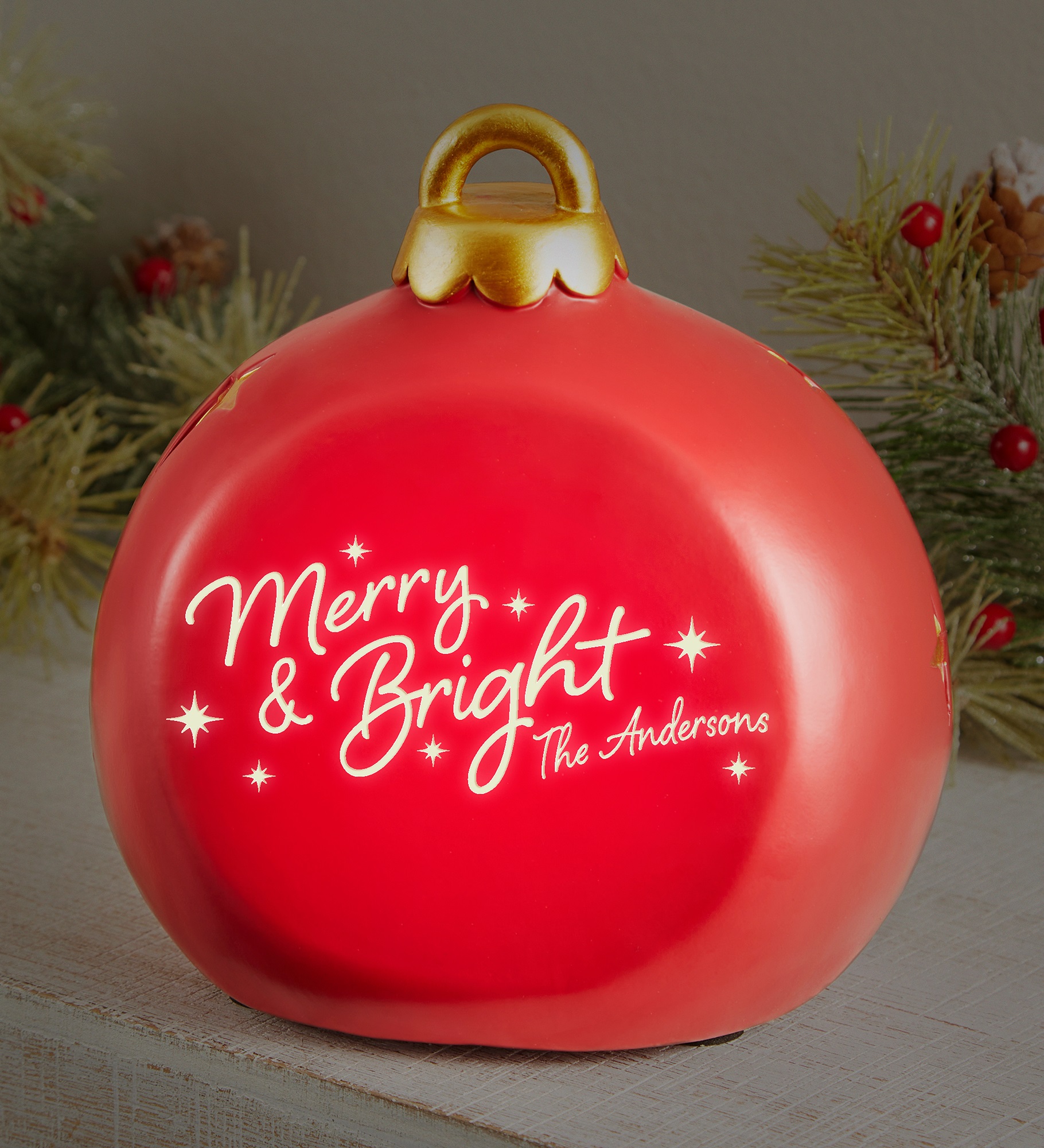 Merry & Bright Personalized Light Up Resin Table Top Ornament
