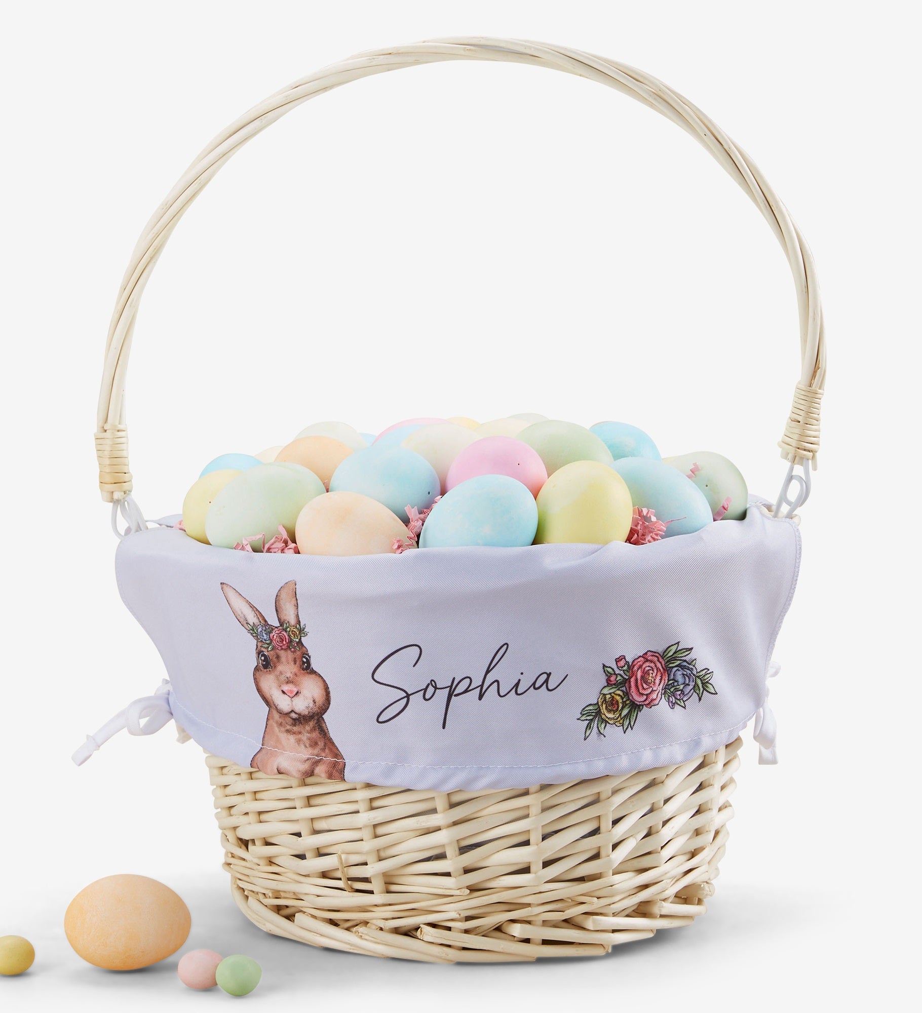 Easter Girl Bunny Personalized Easter Basket with Folding Handle