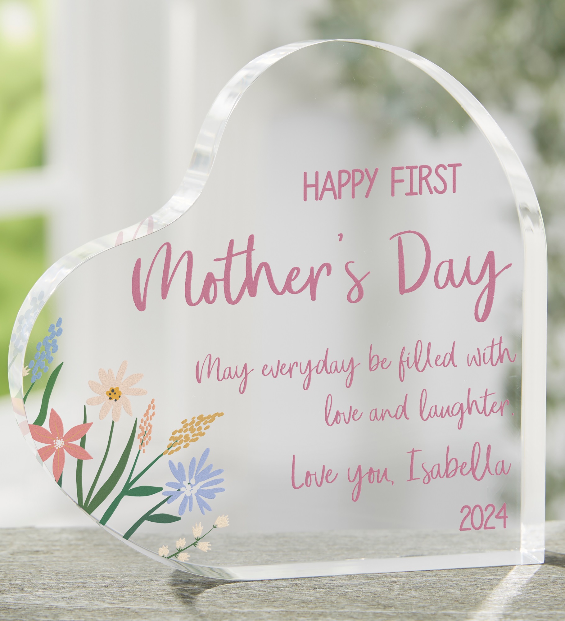 Floral First Mother's Day Personalized Colored Heart Keepsake