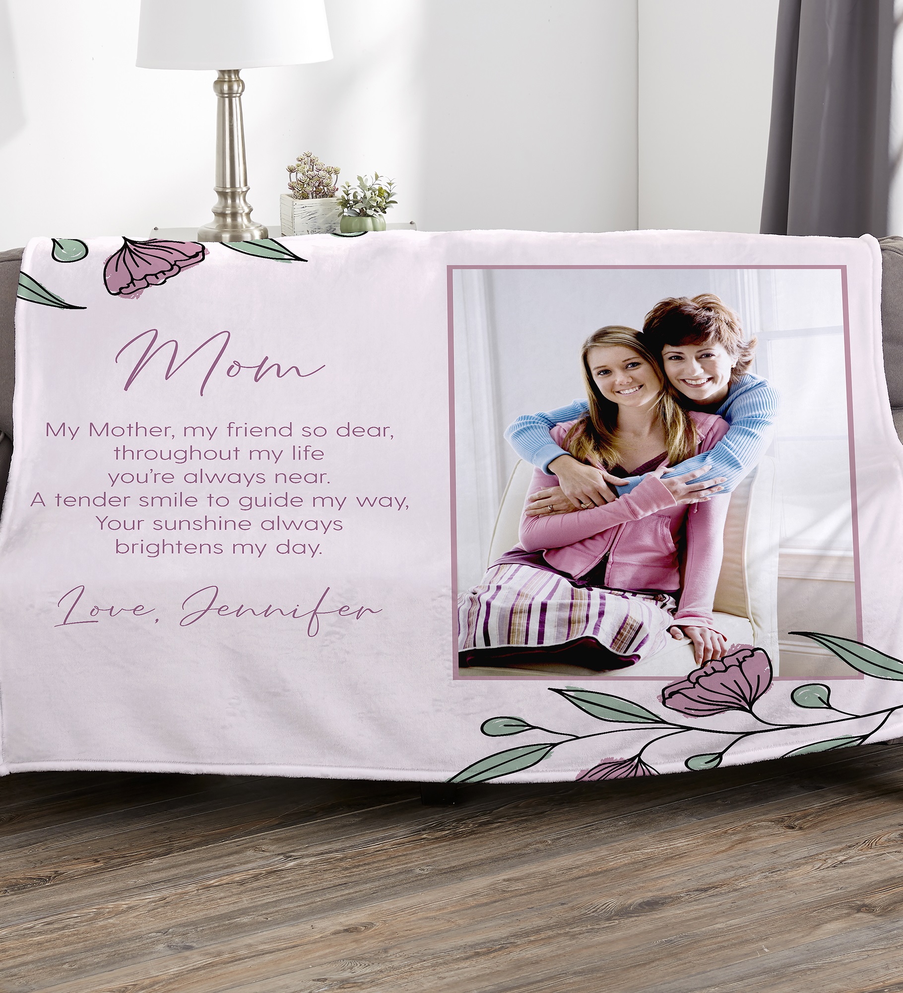 Floral Message for Mom Personalized Blanket