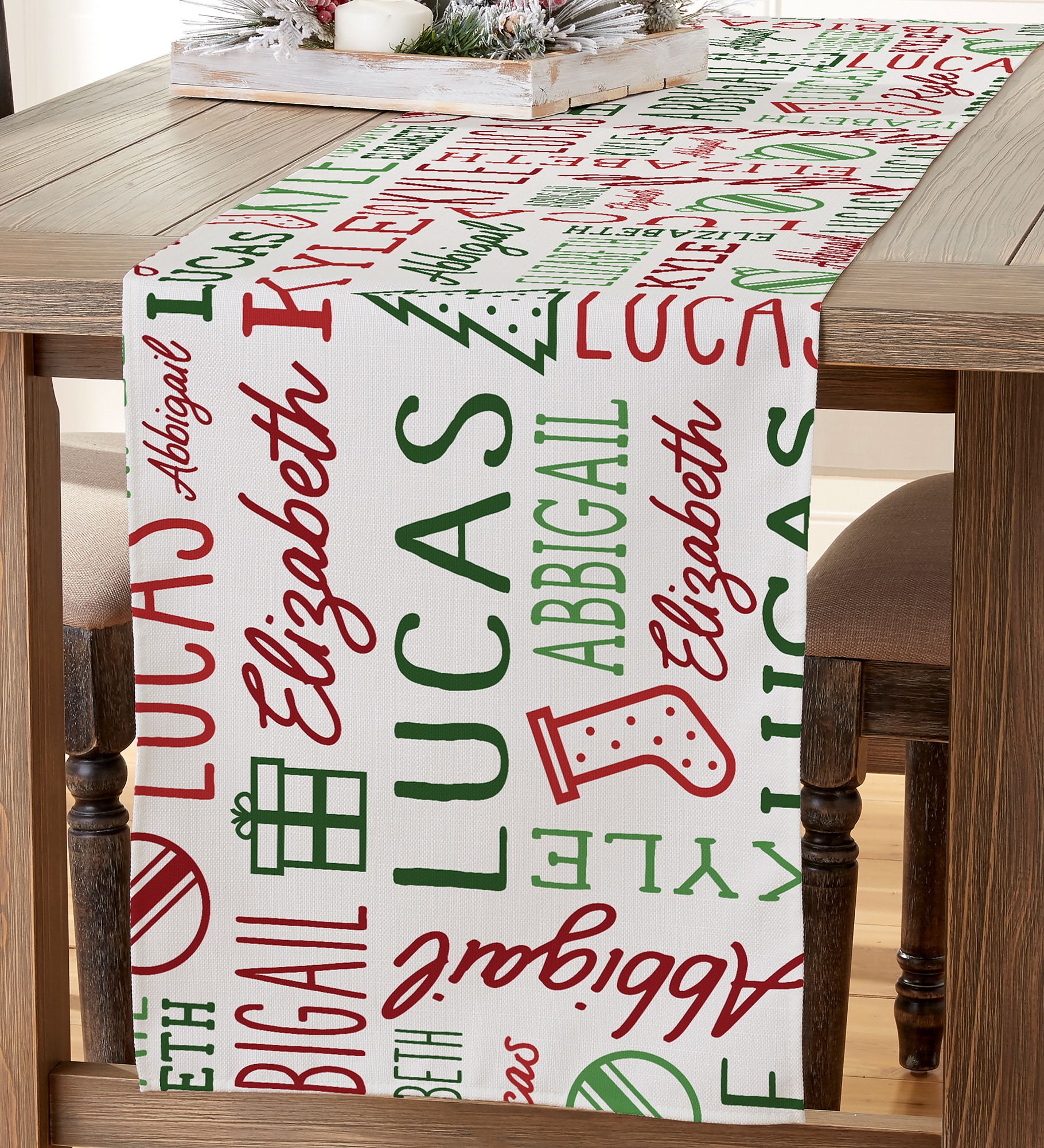 Holiday Repeating Name Personalized Christmas Table Runner
