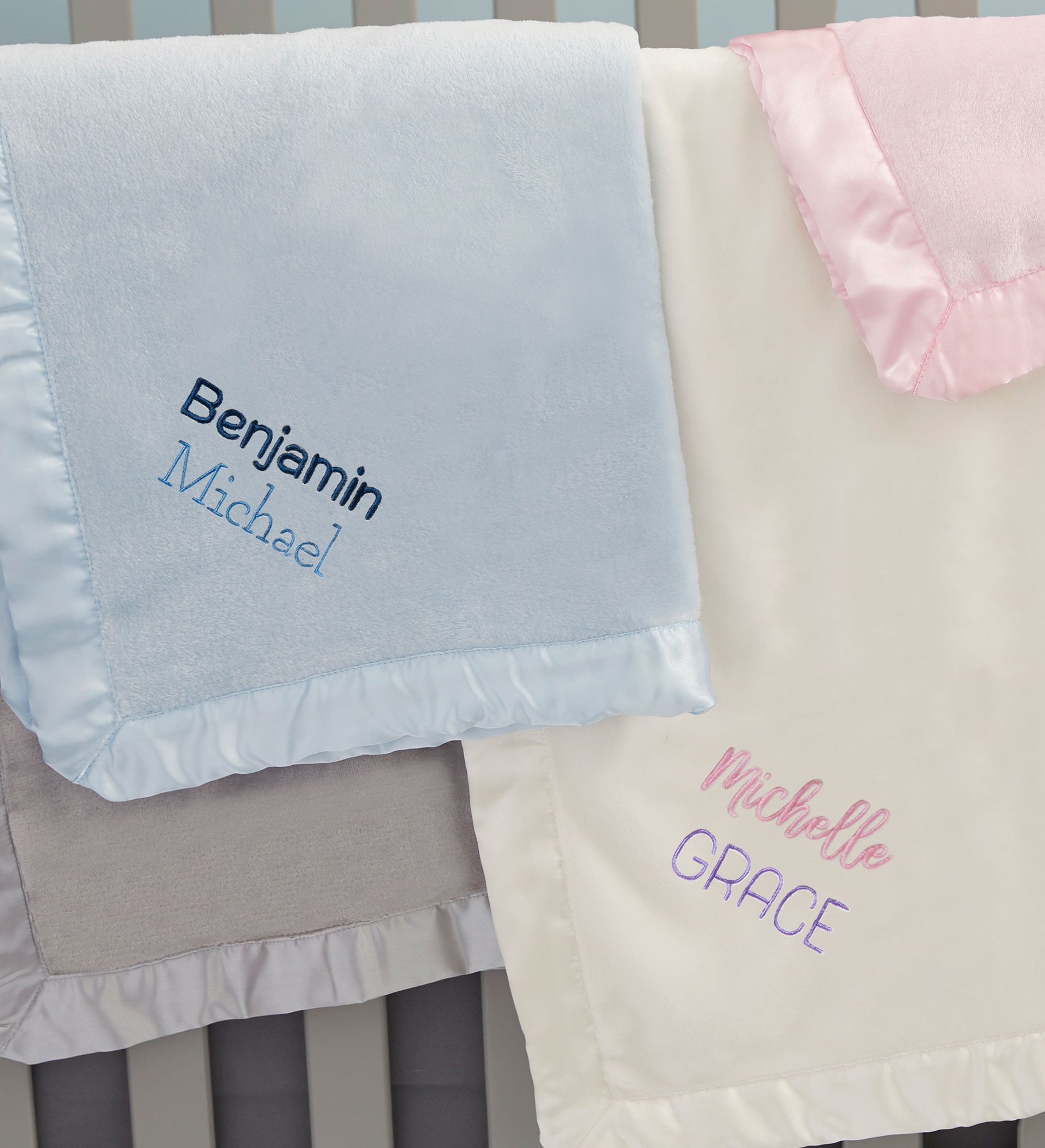 Lovely Names Embroidered Satin Trim Baby Blanket