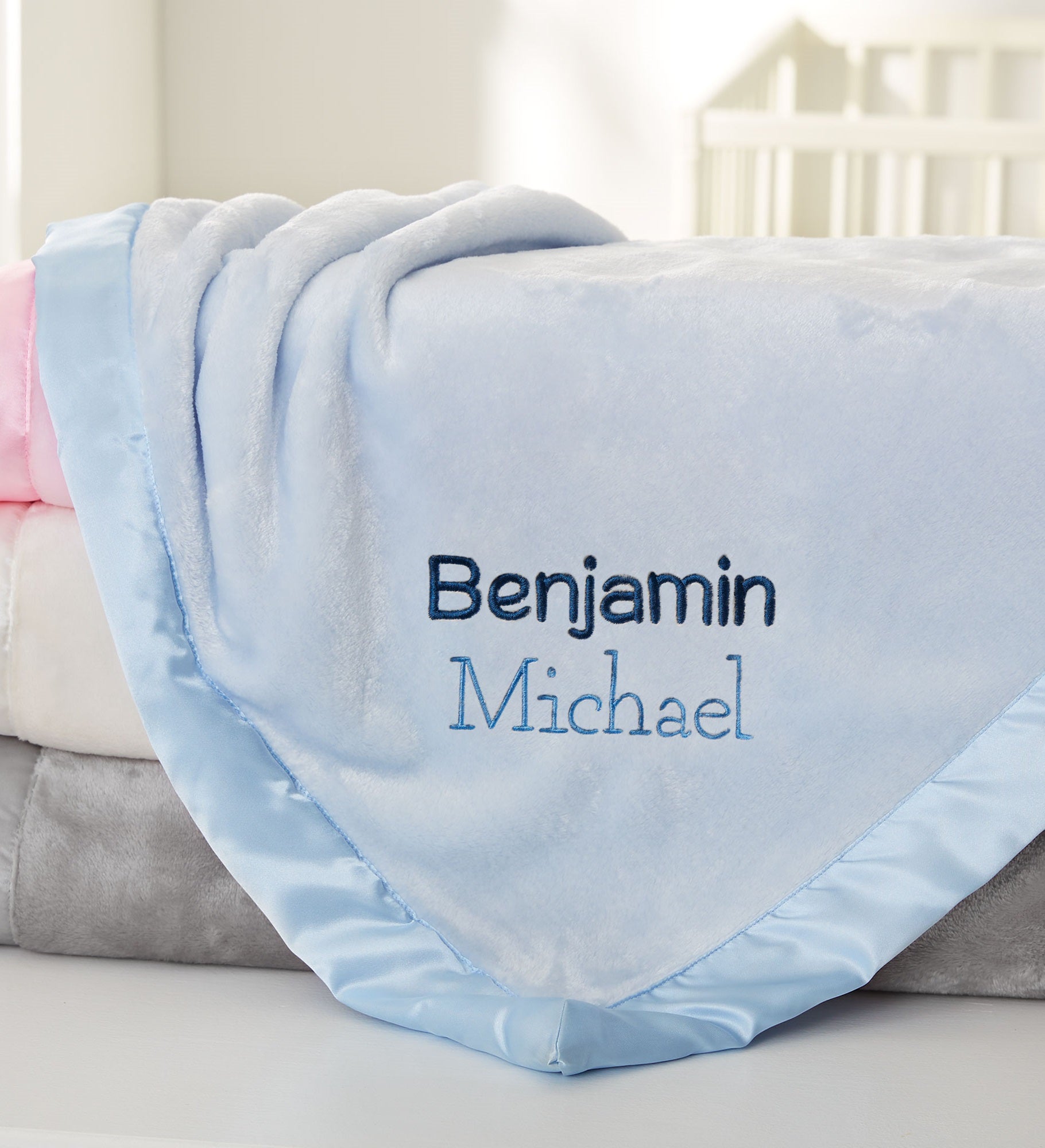 Lovely Names Embroidered Satin Trim Baby Blanket