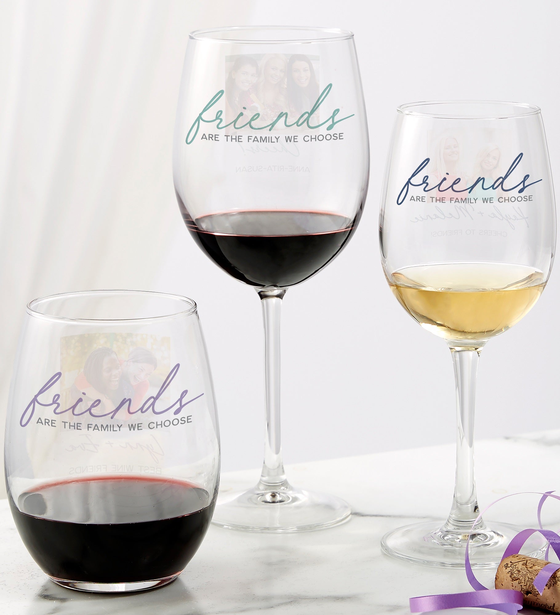 Friends Are The Family We Choose Photo Personalized Wine Glasses