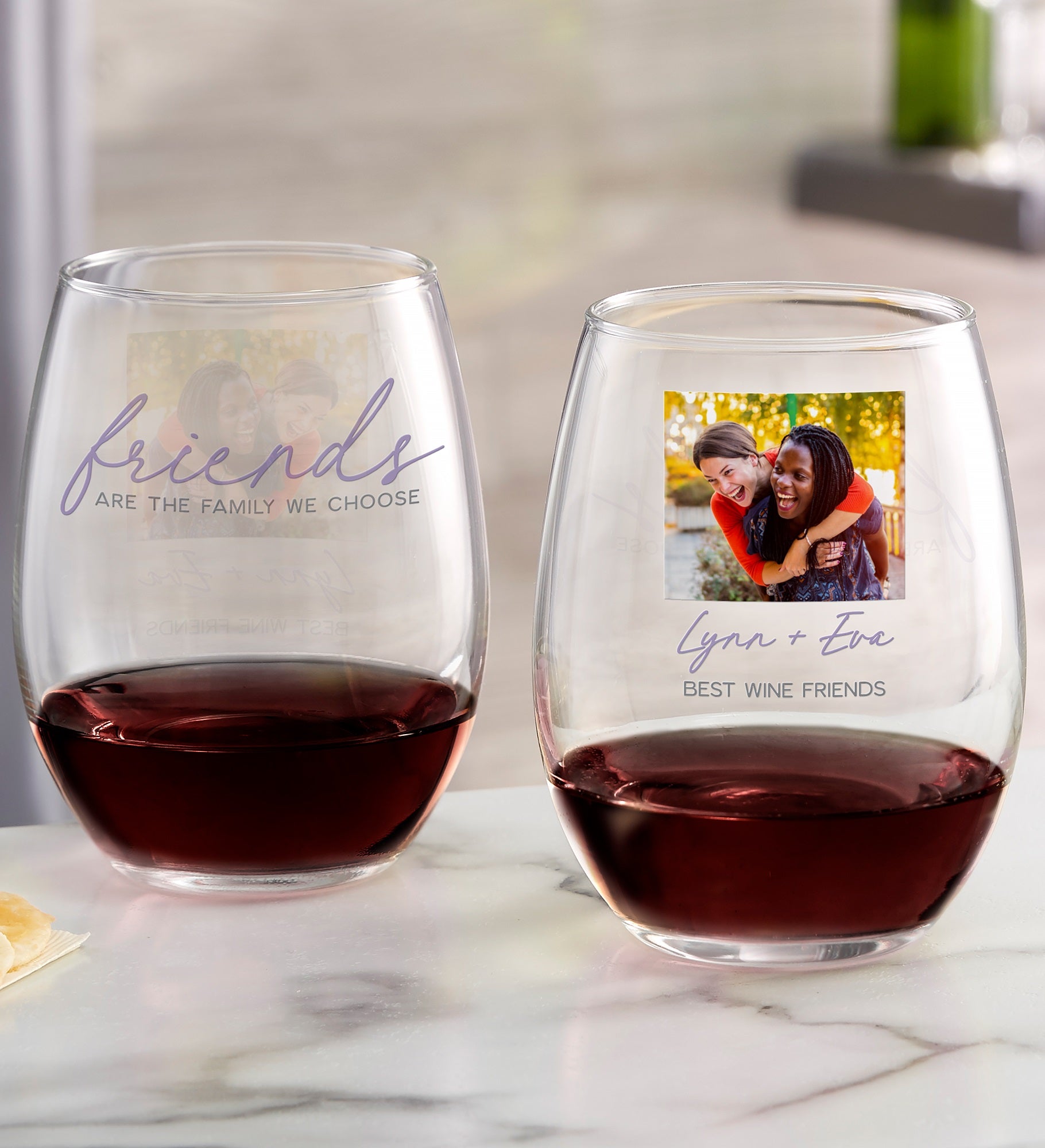 Friends Are The Family We Choose Photo Personalized Wine Glasses