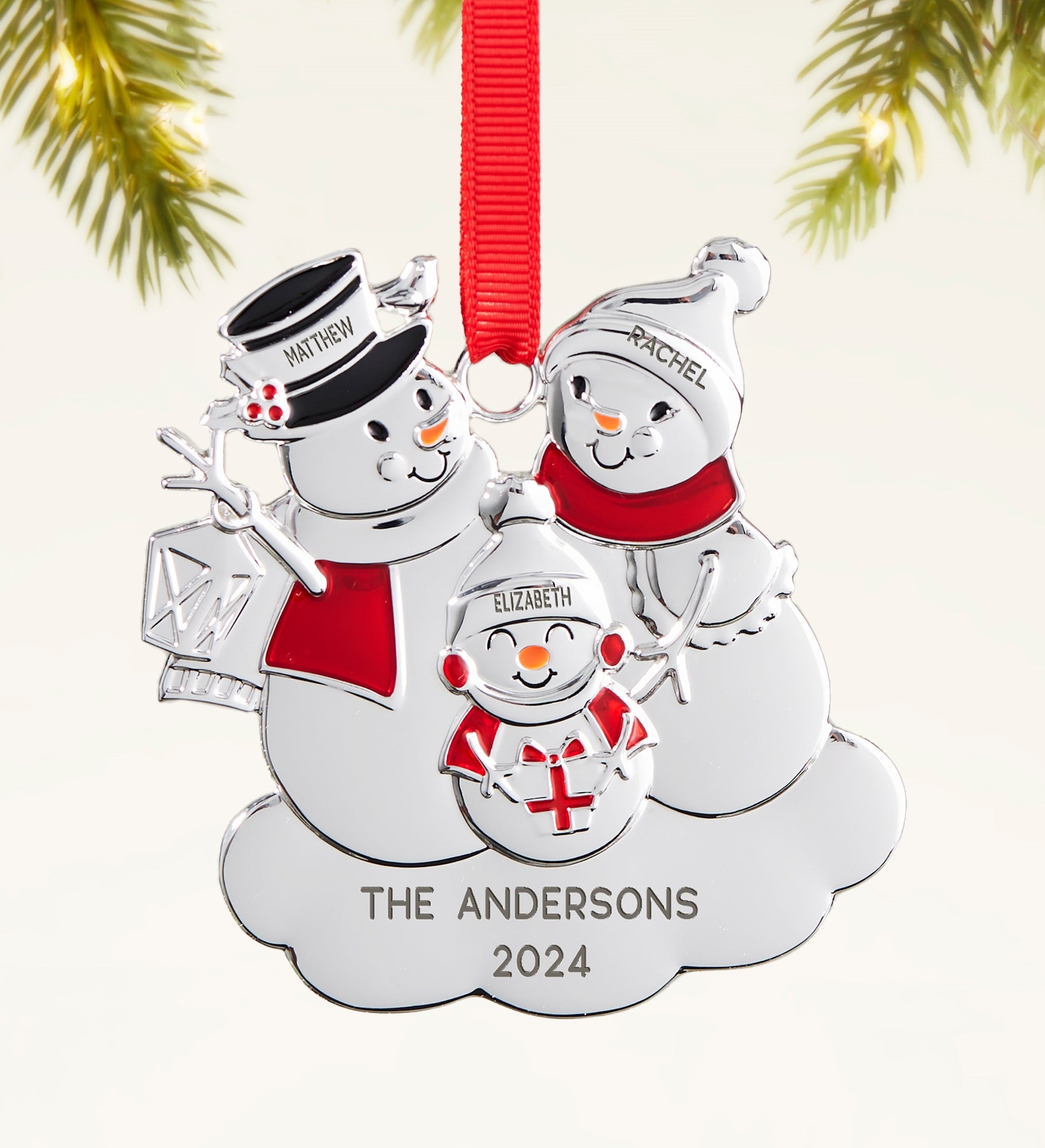 Snowman Family Personalized Metal Ornament
