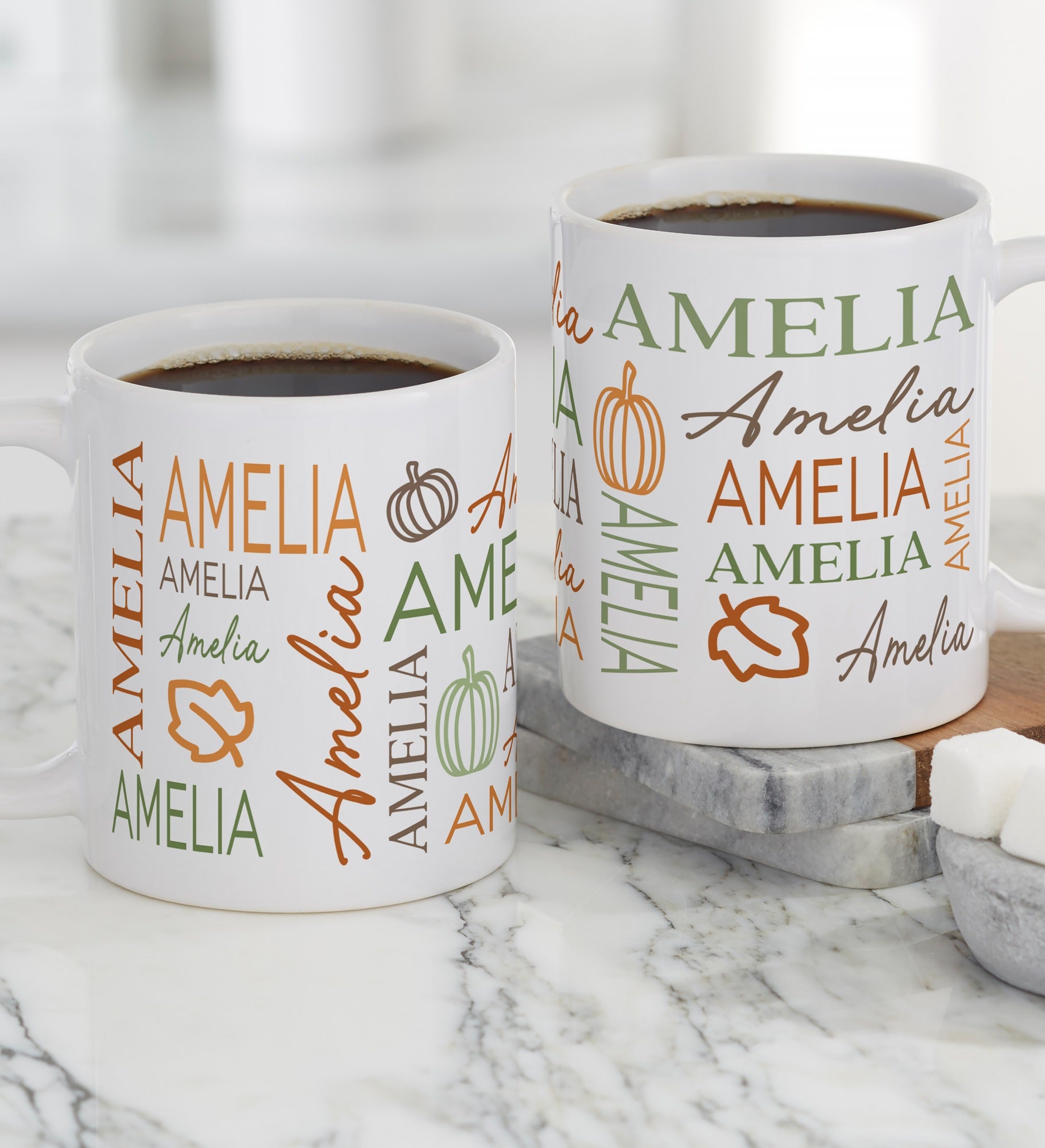 Fall Repeating Name Personalized Coffee Mugs