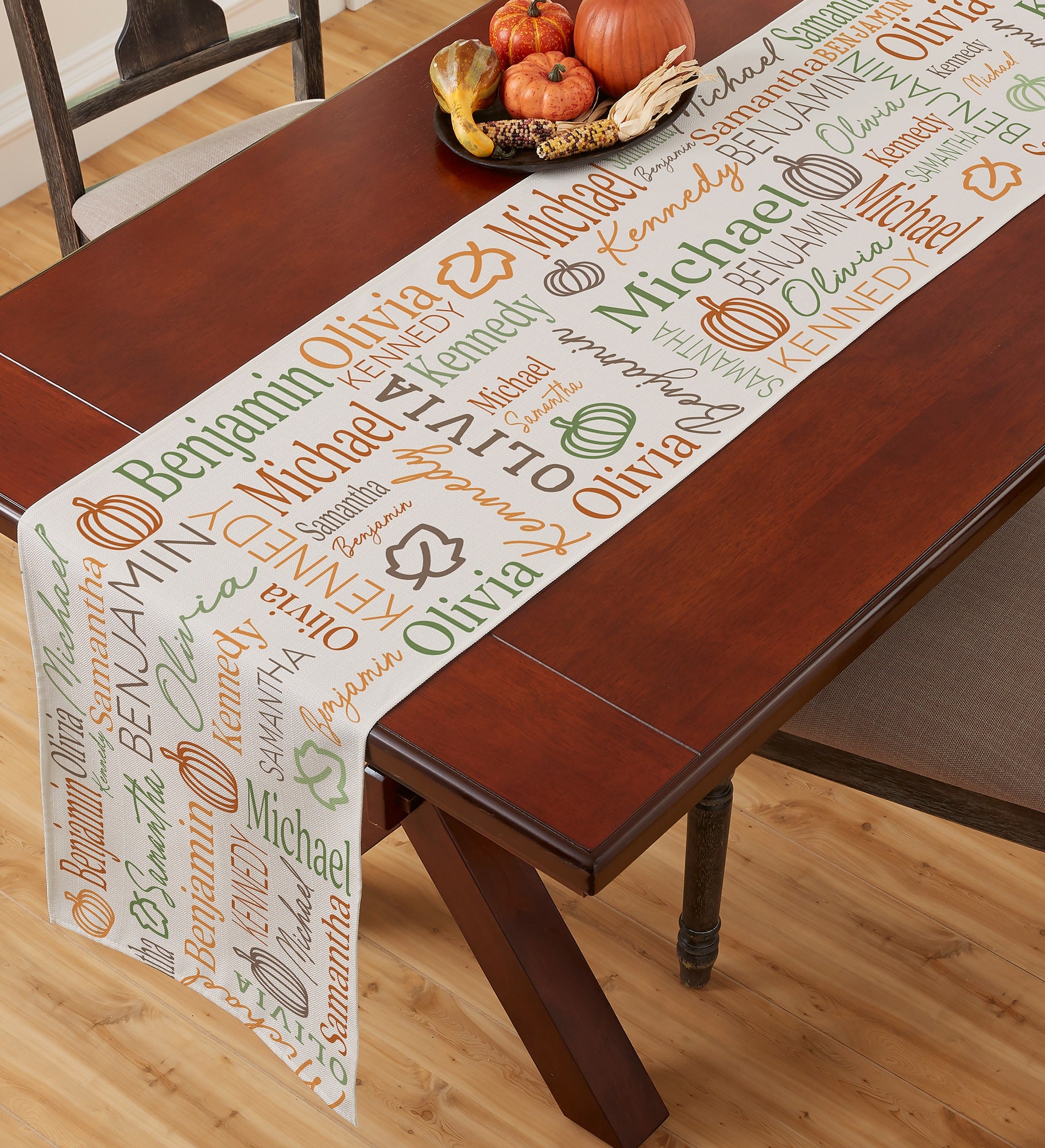 Fall Repeating Name Personalized Table Runner