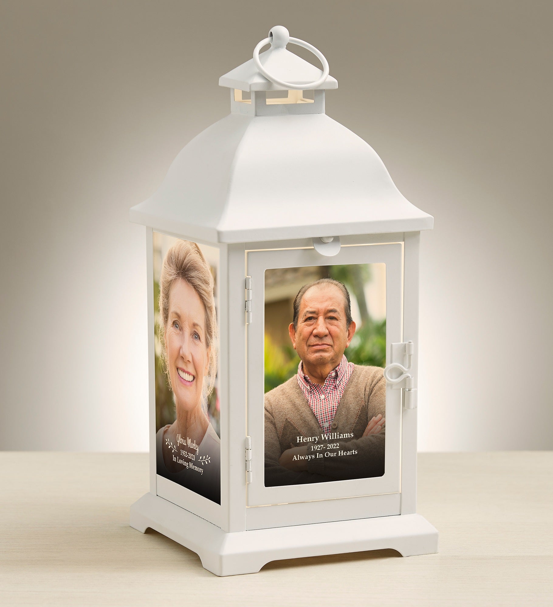 Photo Memorial Personalized White Metal LED Lantern
