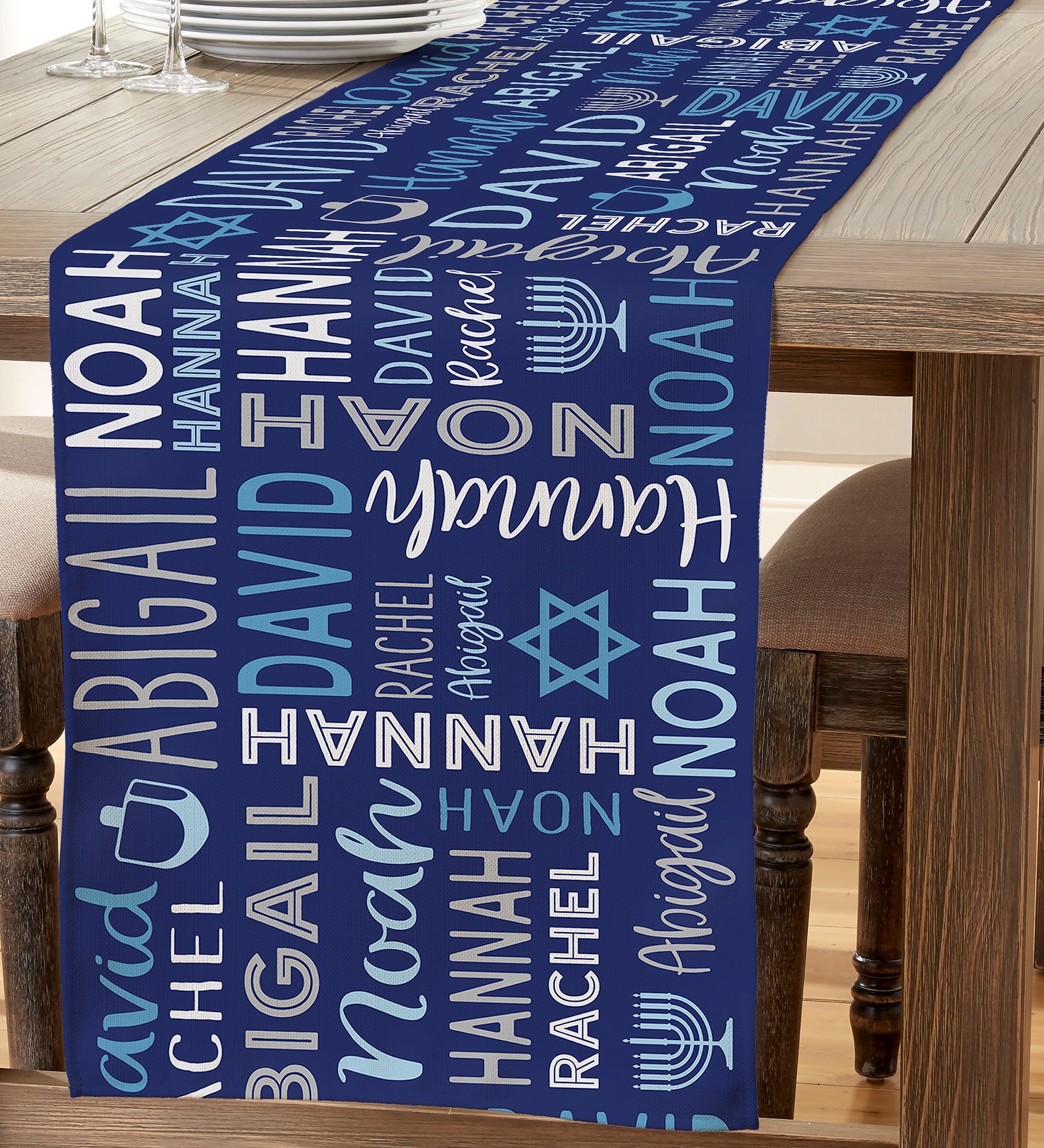 Hanukkah Repeating Name Personalized Table Runner