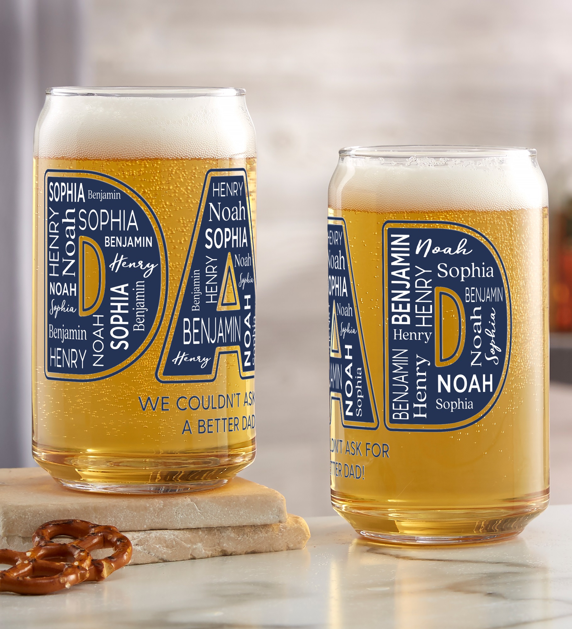 Dad Repeating Name Personalized Printed Beer Glass
