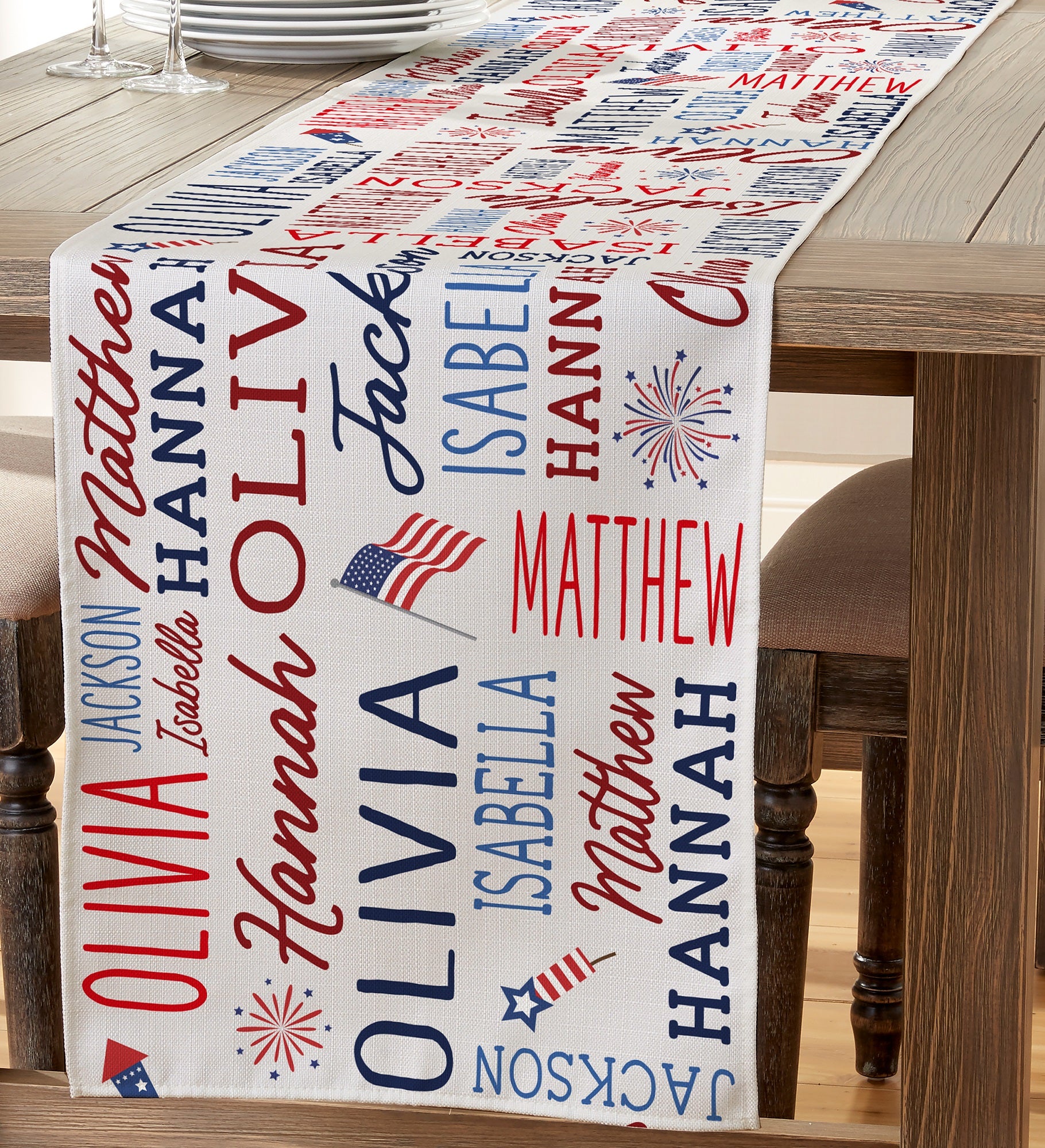 Patriotic Repeating Name Personalized Table Runner