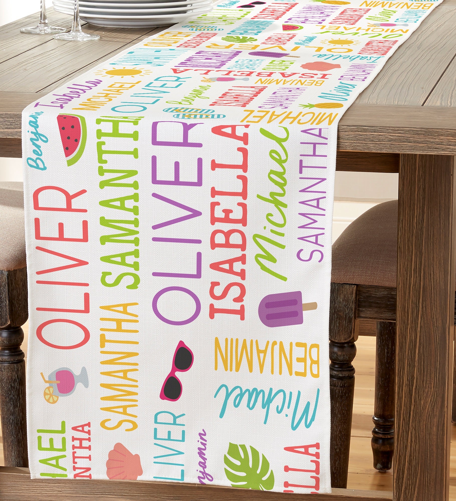 Summer Repeating Name Personalized Table Runner