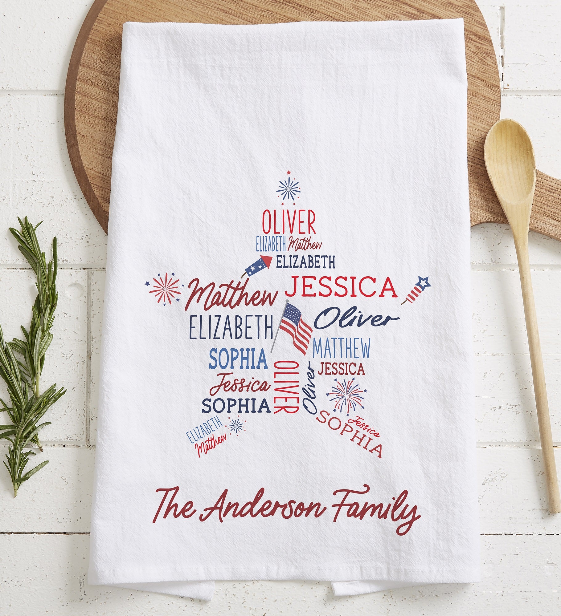 Patriotic Repeating Name Personalized Flour Sack Towel