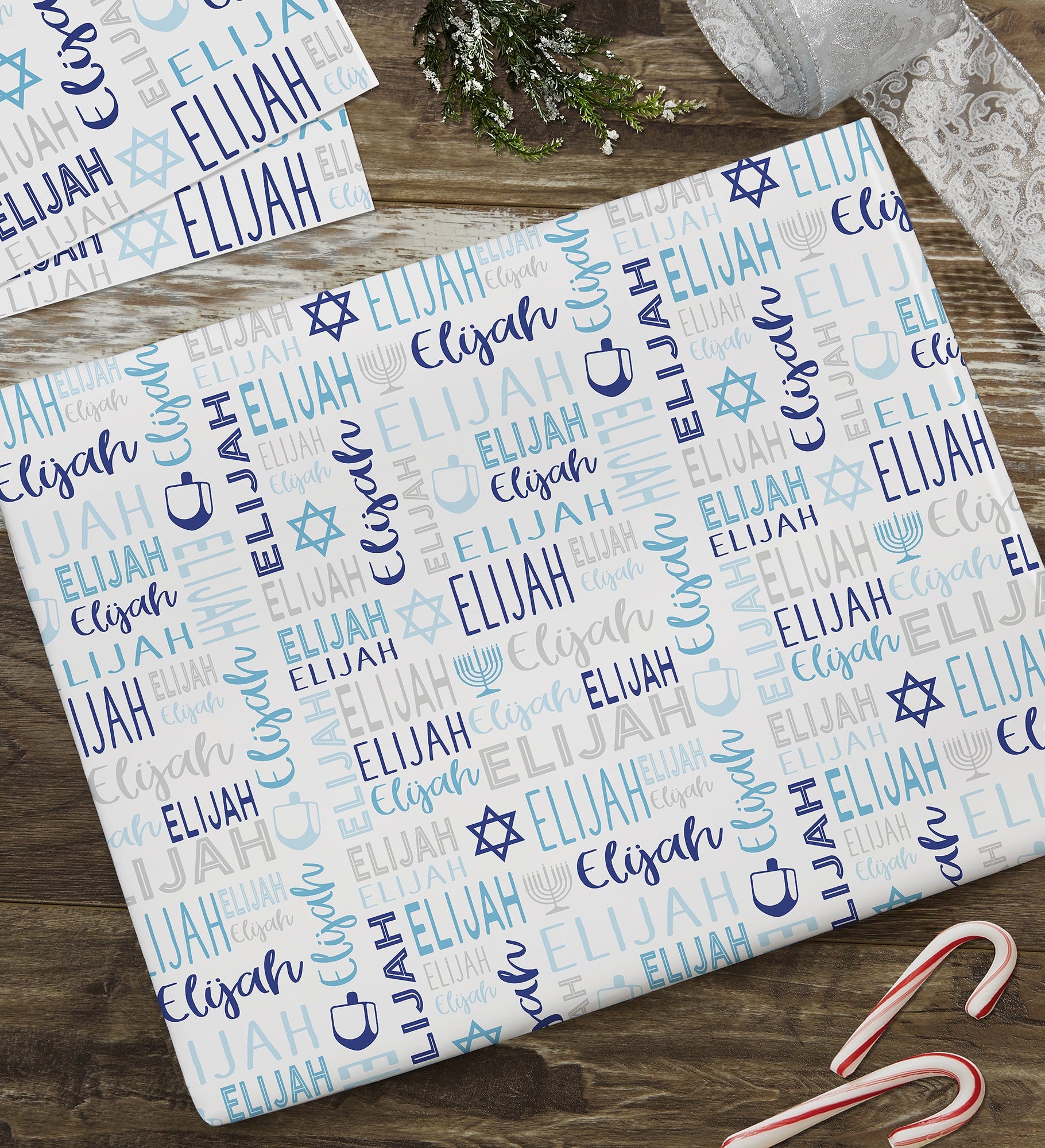 Hanukkah Repeating Name Personalized Wrapping Paper