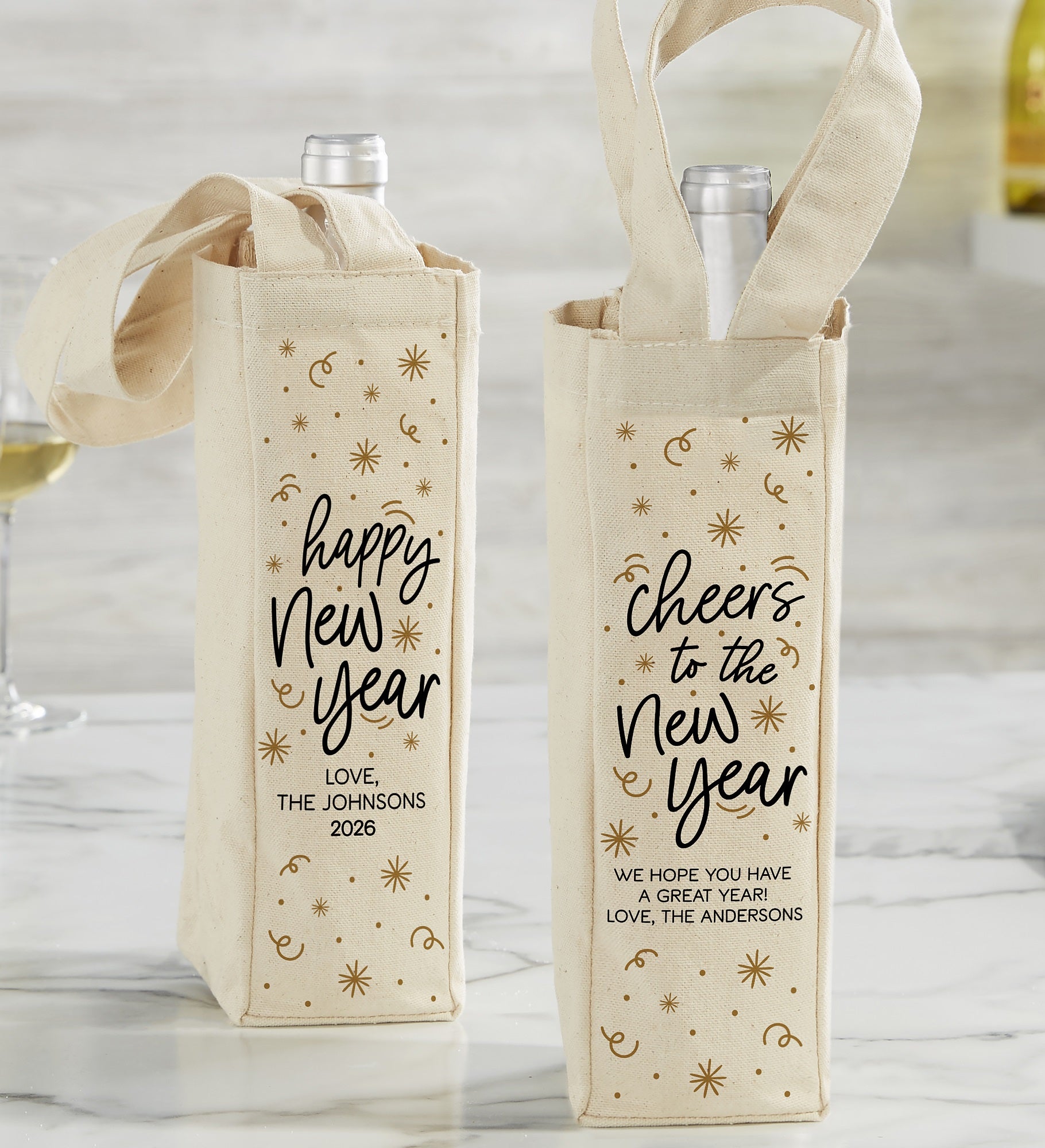 Cheers to the New Year Personalized Wine Tote Bag