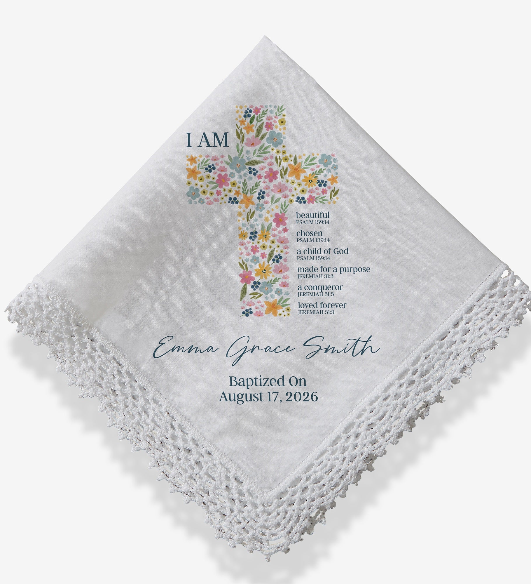 Floral Holy Name Personalized Handkerchief