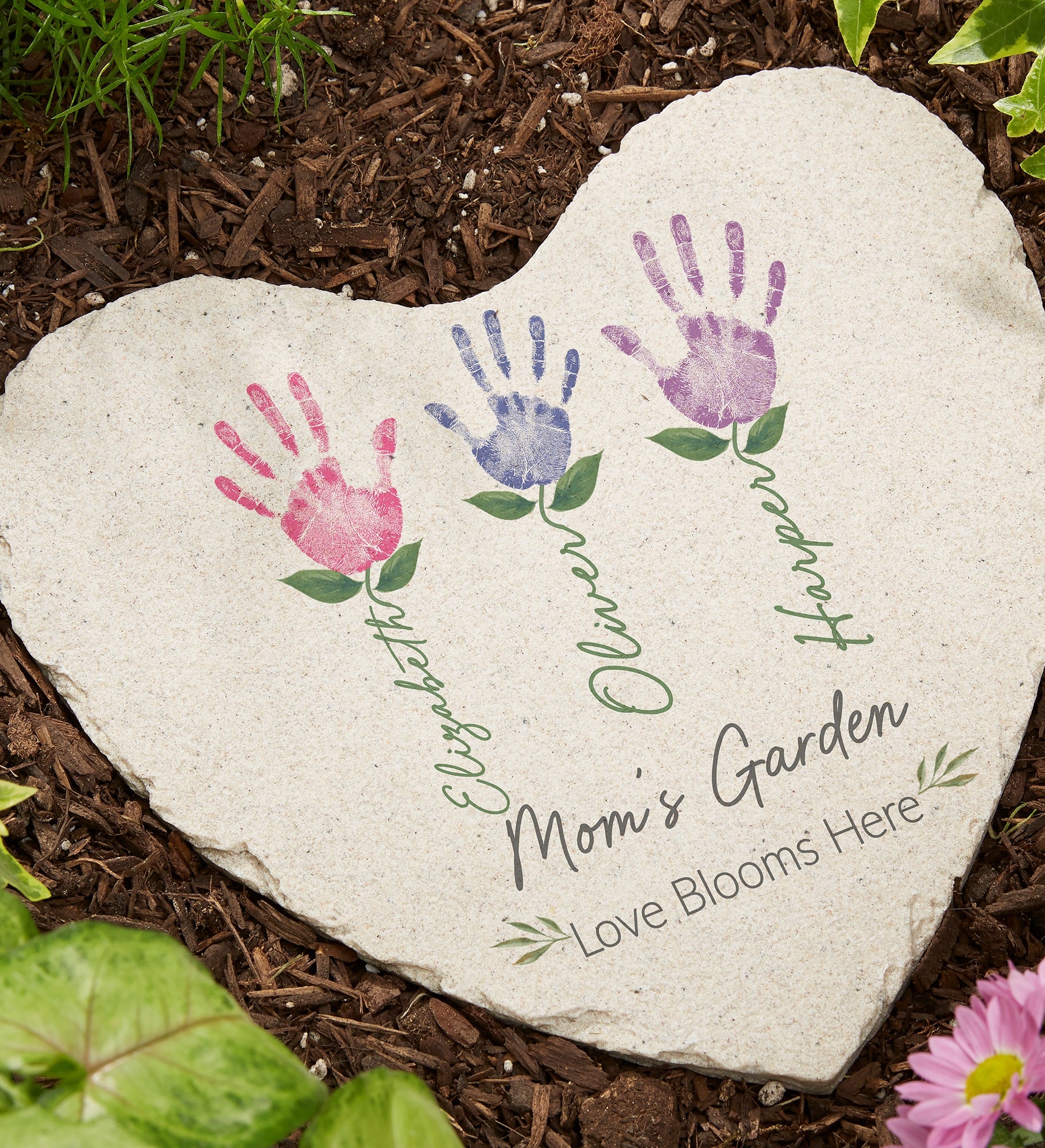 Handprint Art Personalized Heart Garden Stone