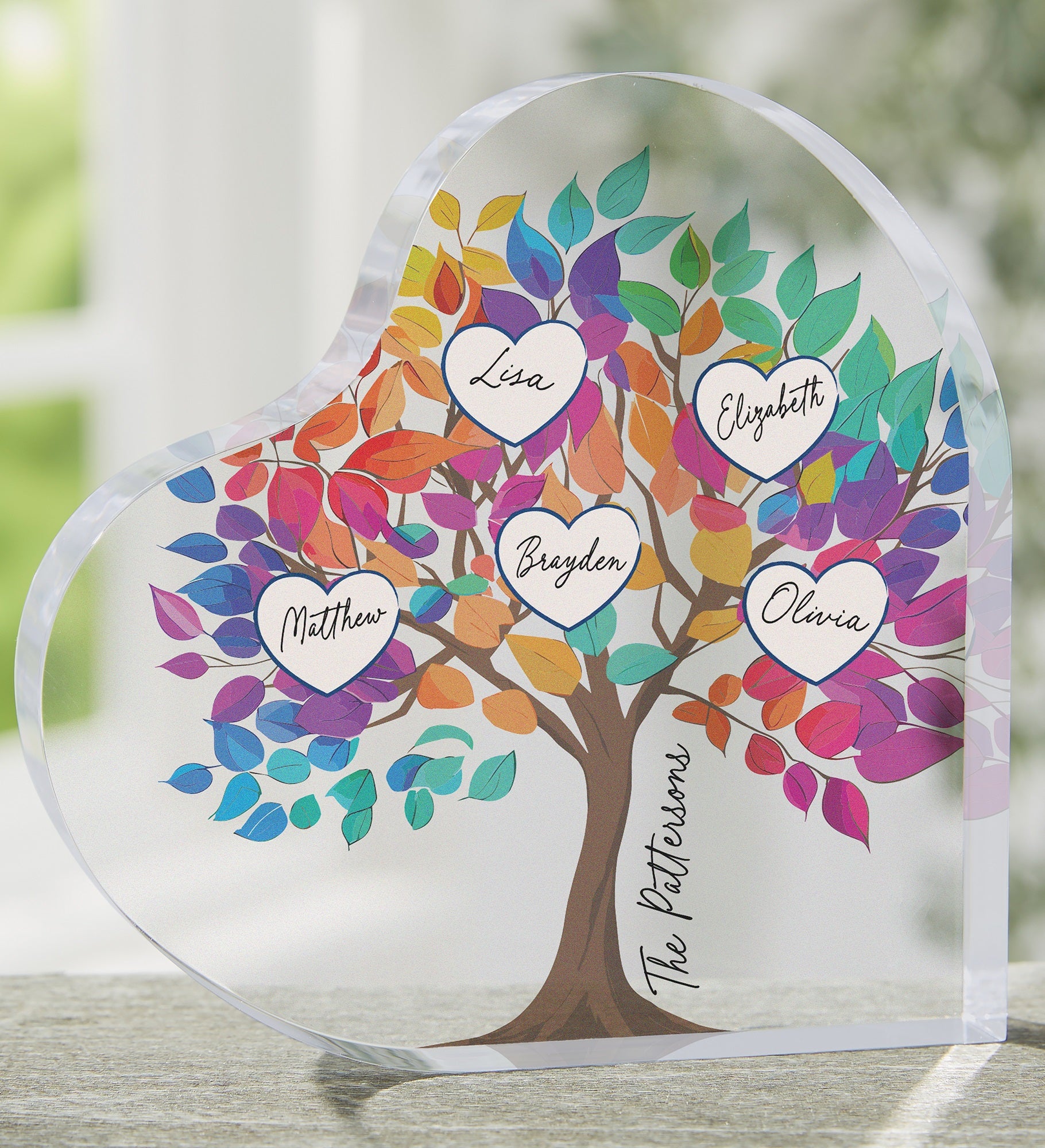 Vibrant Family Tree Personalized Colored Heart Keepsake